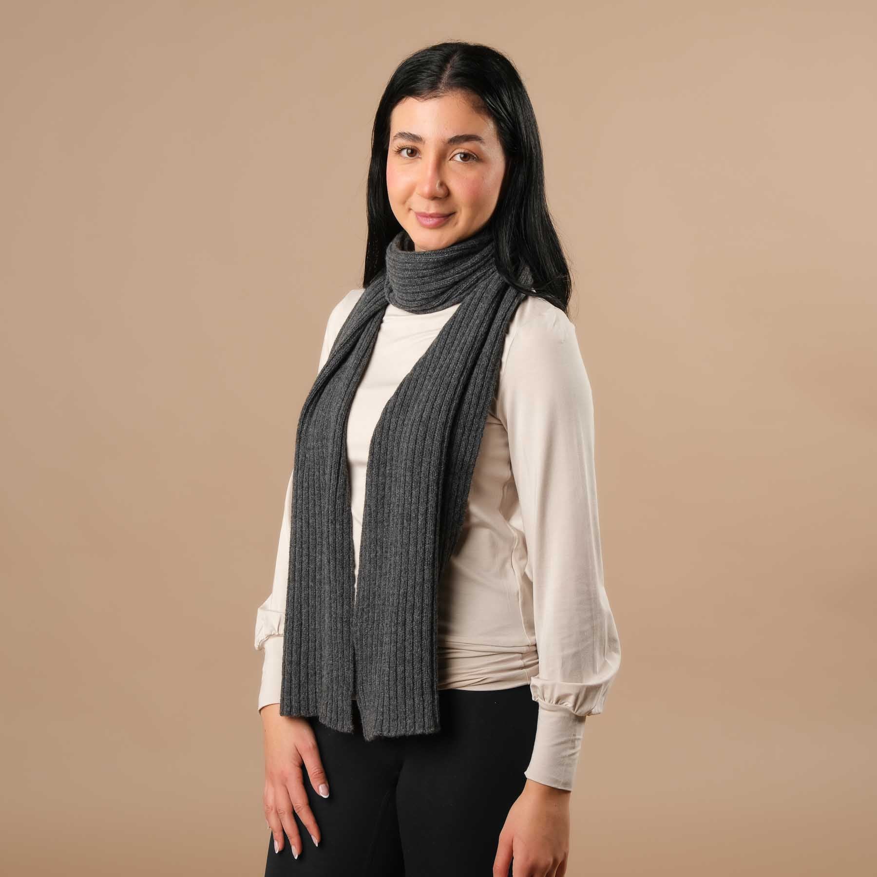 Écharpe cachemire côtelé anthracite