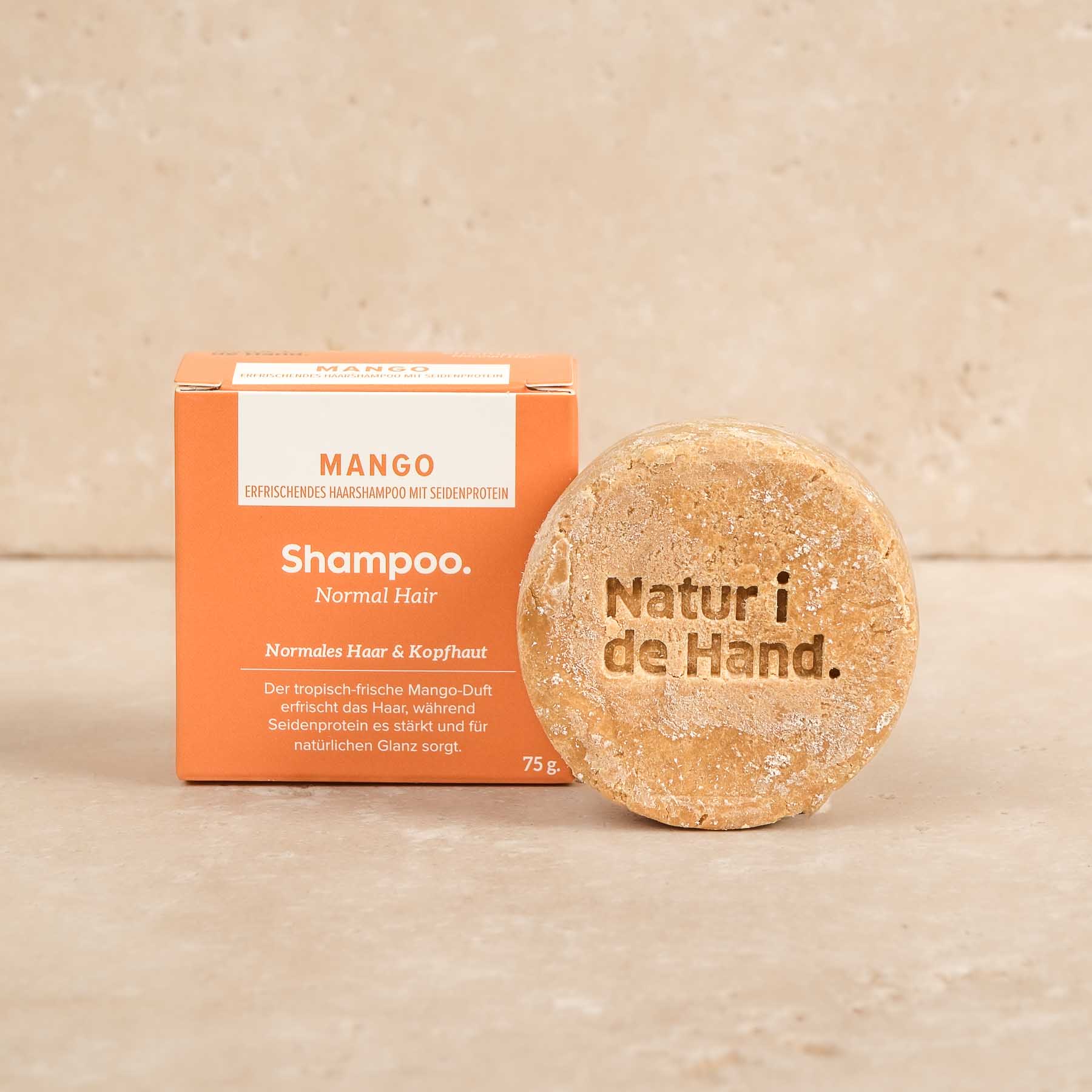 Savon pour les cheveux - Shampooing Bar - Mango. Les meilleurs ingrédients pour toute la famille, produit en Suisse.