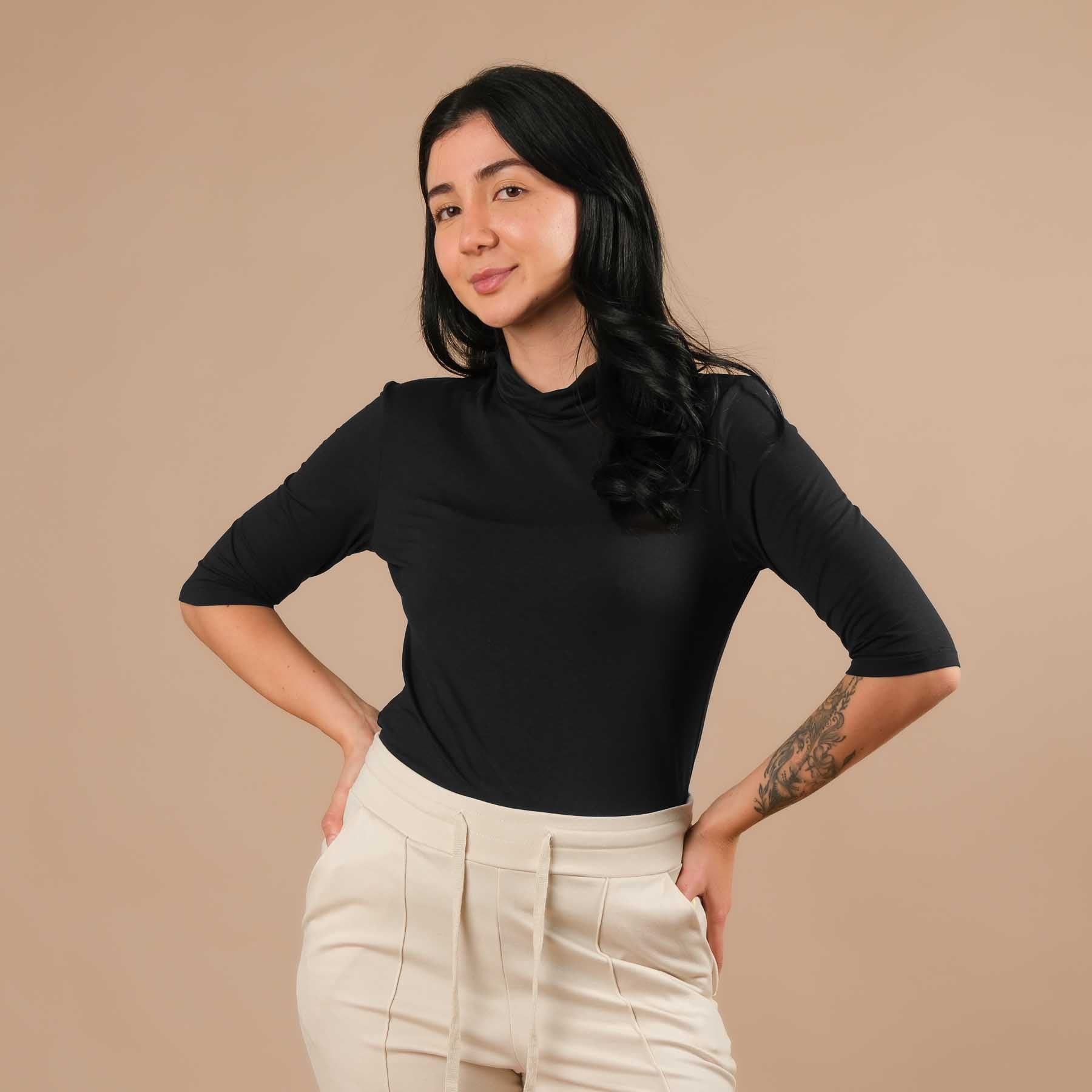 Yoga Turtleneck Col Shirt manches courtes noir