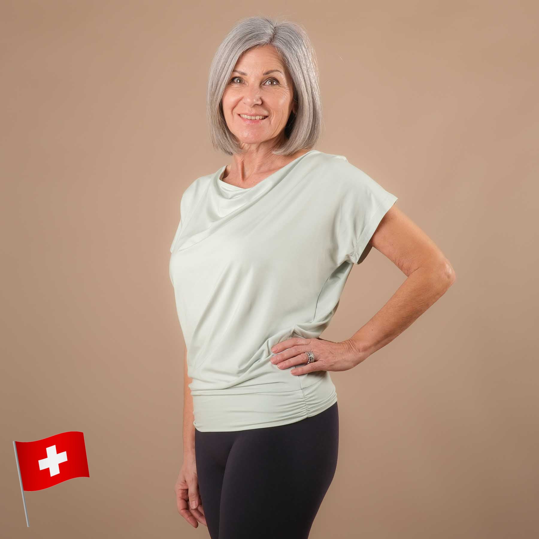Chemise cascade de yoga, super durable, cousue en Suisse, menthe