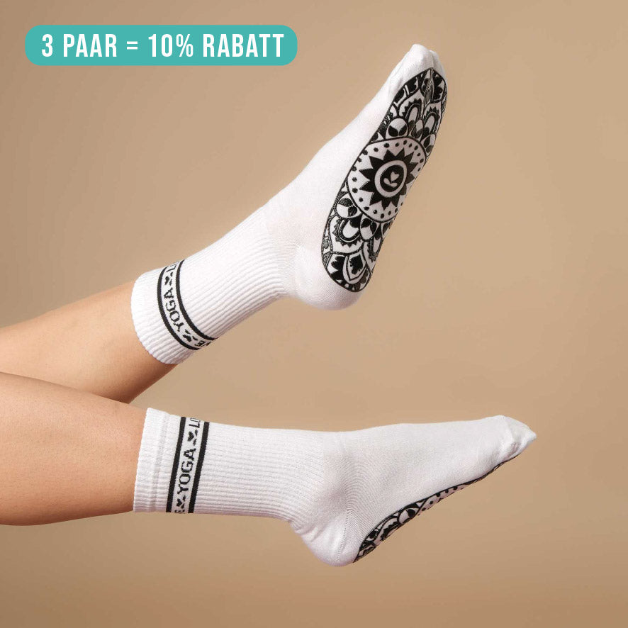 Chaussettes de yoga antidérapantes hautes avec motif Mandala blanc
