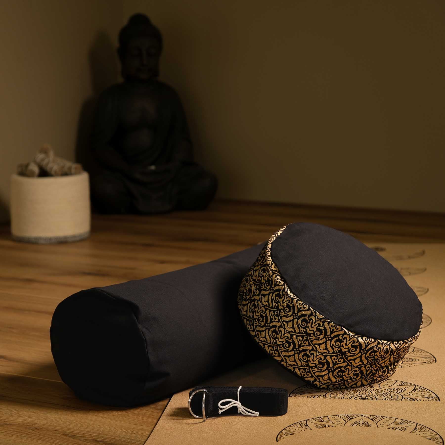 Bolster de yoga en coton uni noir