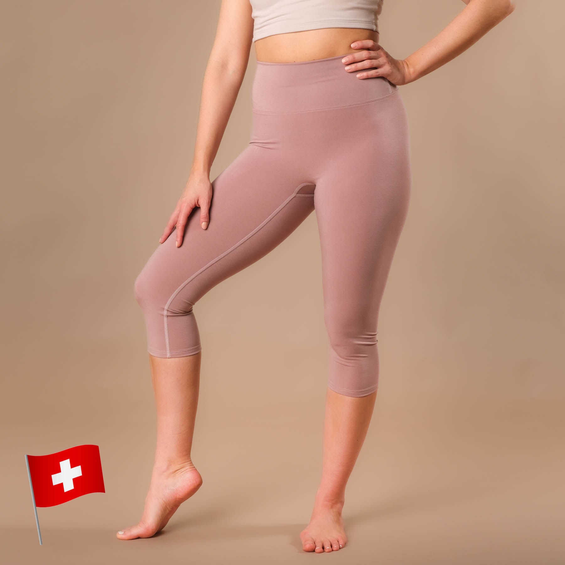 Yoga Capri Leggings Comfy rosewood fabriqué de manière durable en Suisse
