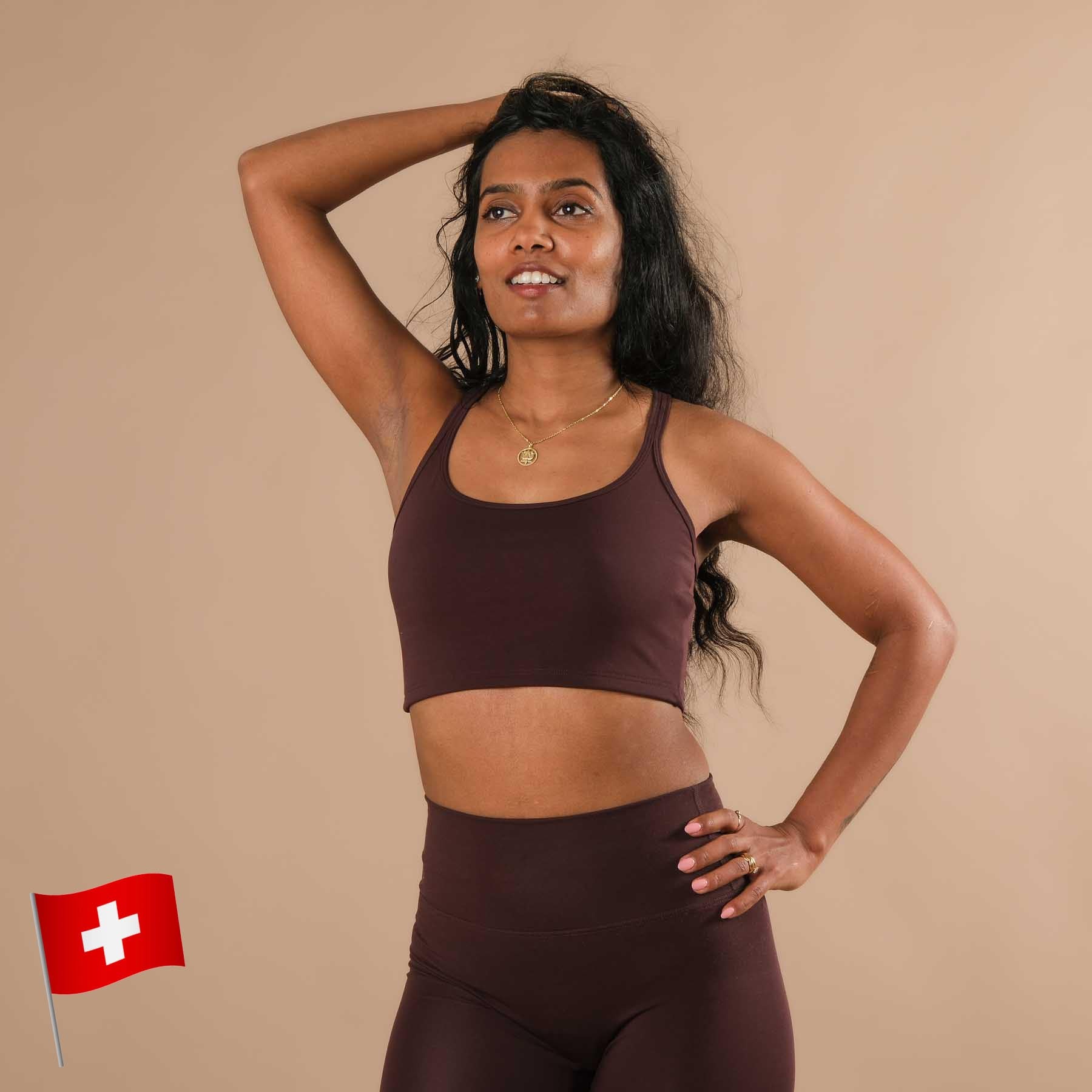 Crop top Joy durable pour le yoga, avec bretelles croisées, couleur aubergine