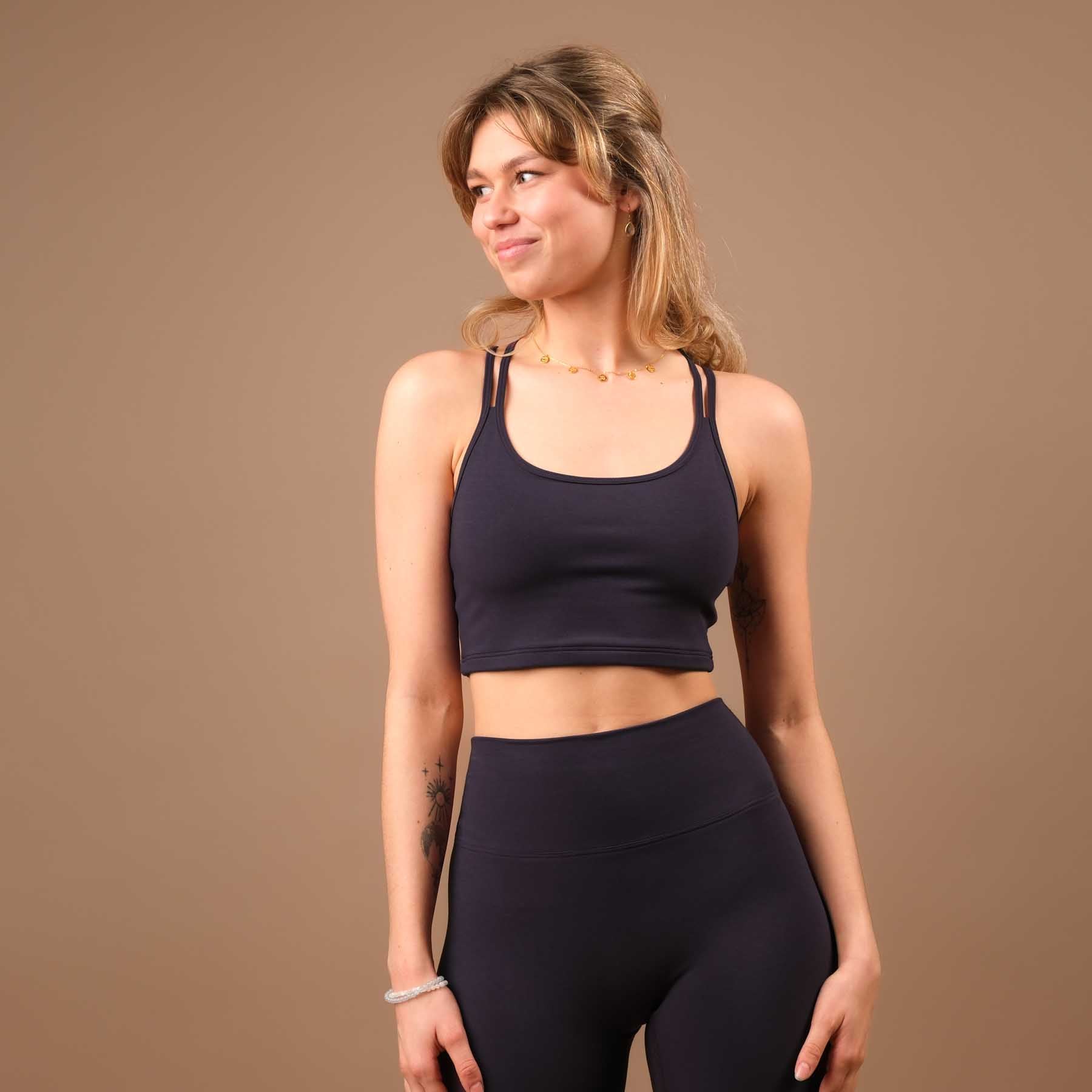 Yoga durable Crop Top Joy avec bretelles croisées navy