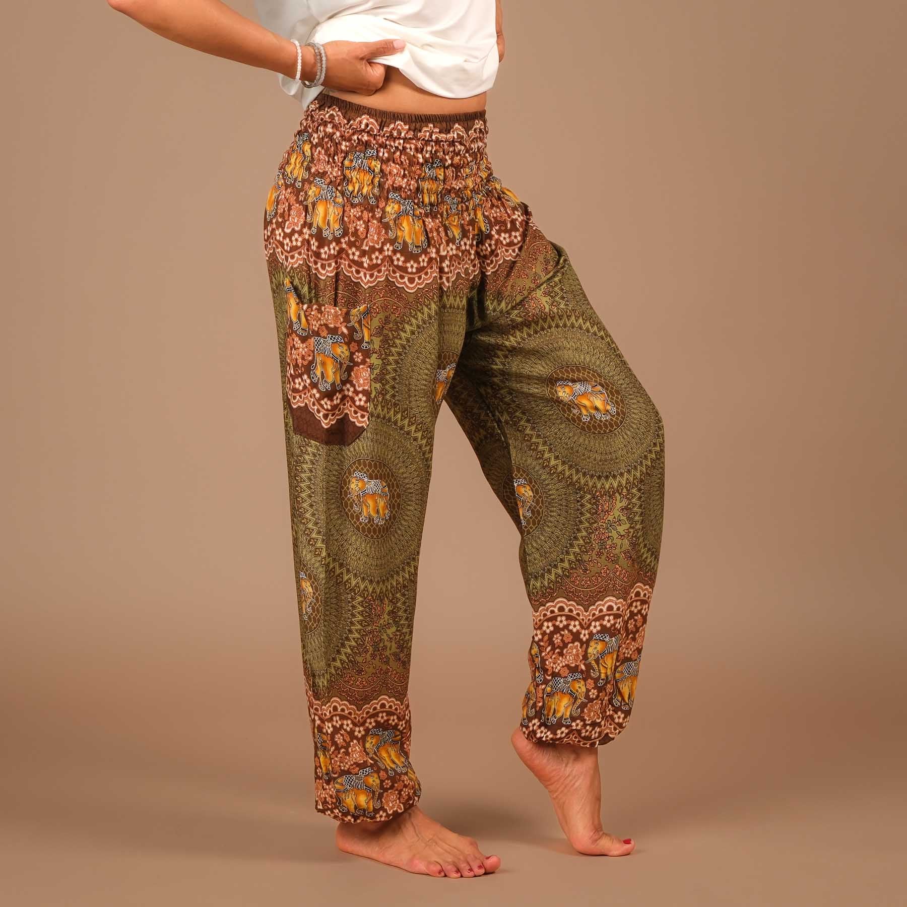 Pantalon de yoga harem éléphant Boho Pants olive