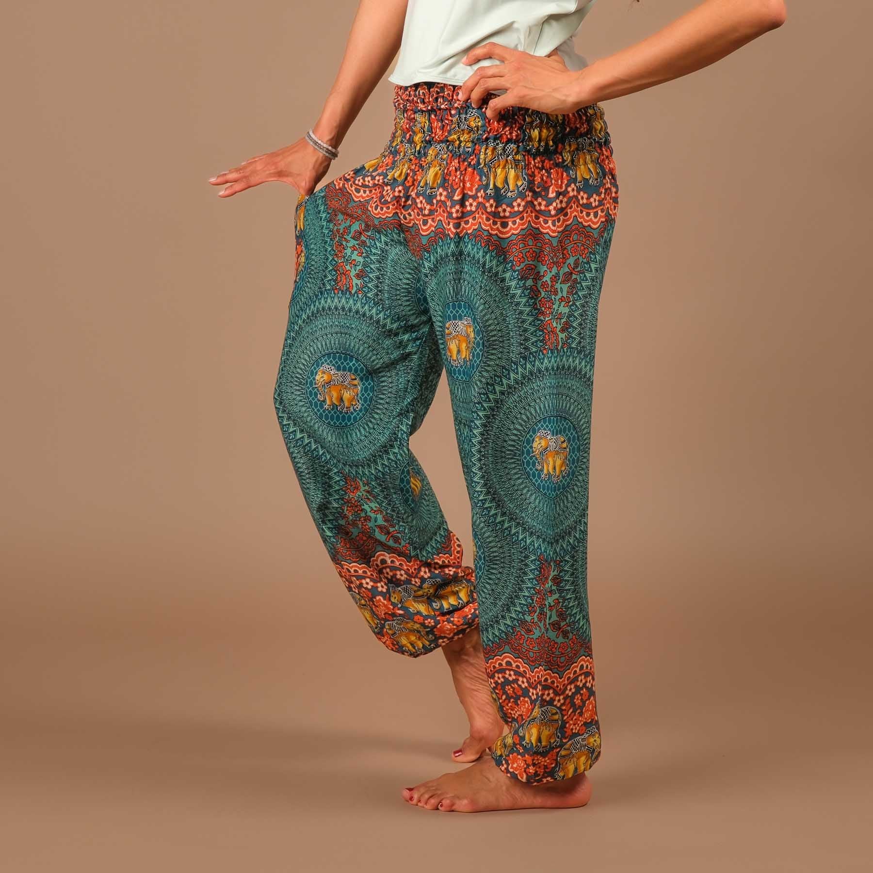 Pantalon de yoga harem éléphant Boho Pants turquoise
