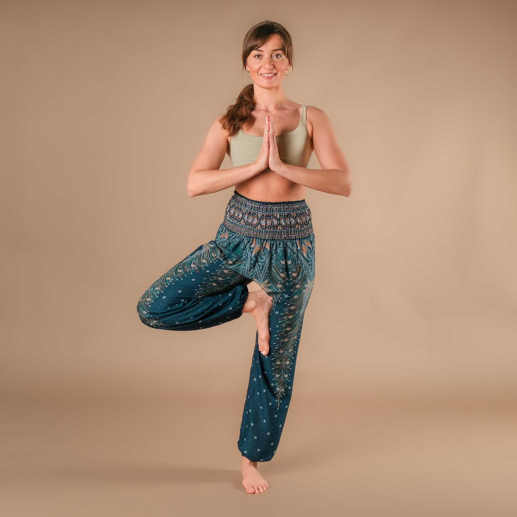 Pantalon de yoga harem Plume turquoise