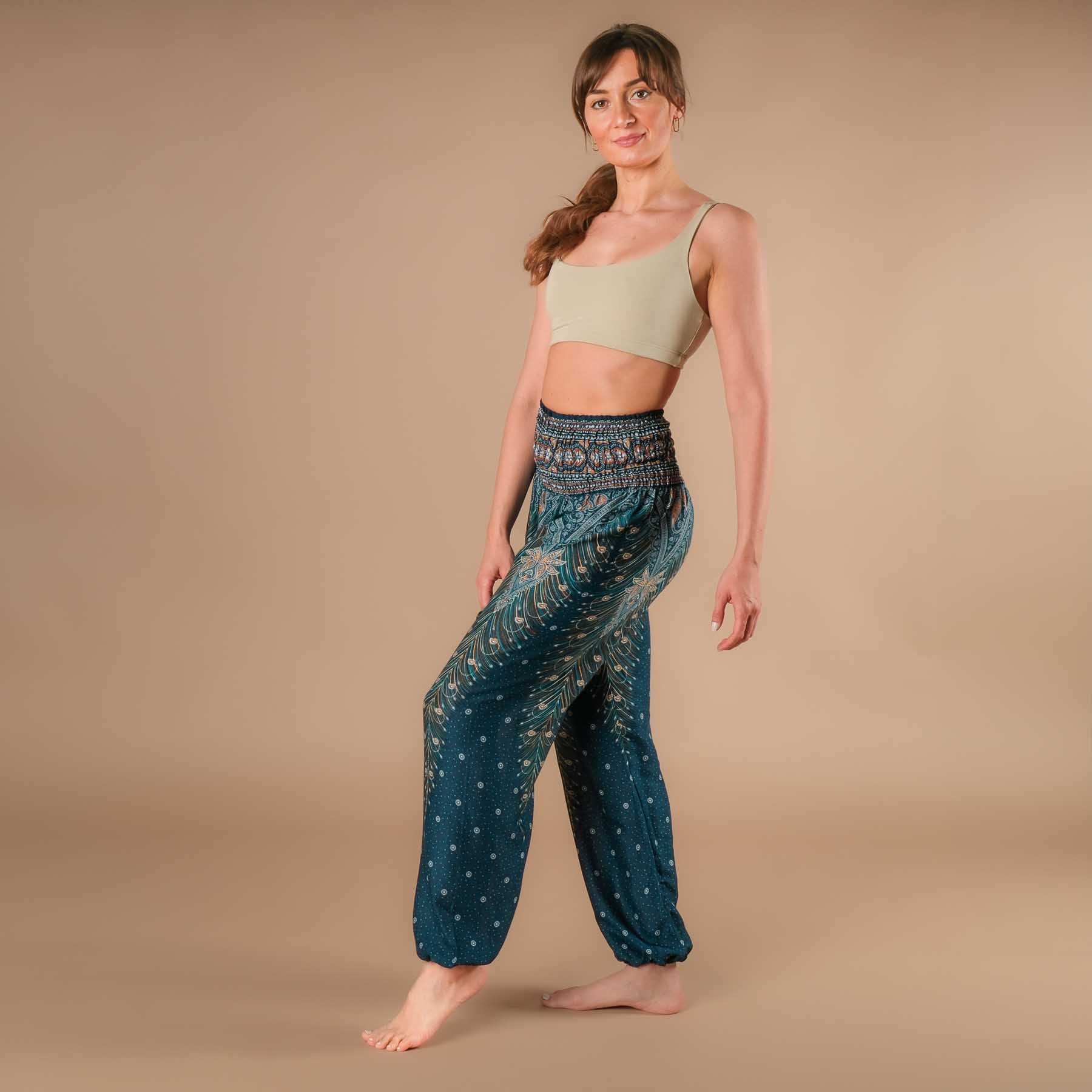 Pantalon de yoga harem Plume turquoise