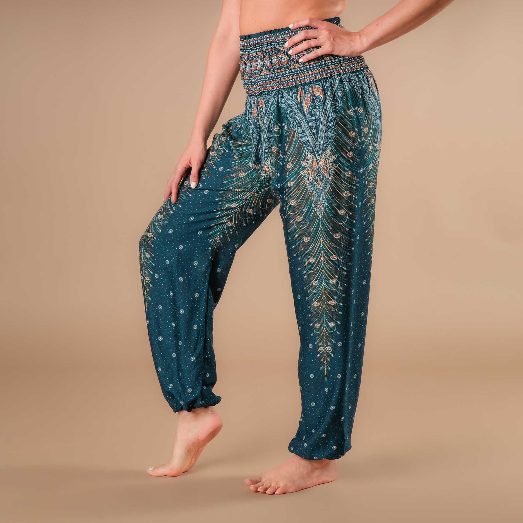 Pantalon de yoga harem Plume turquoise