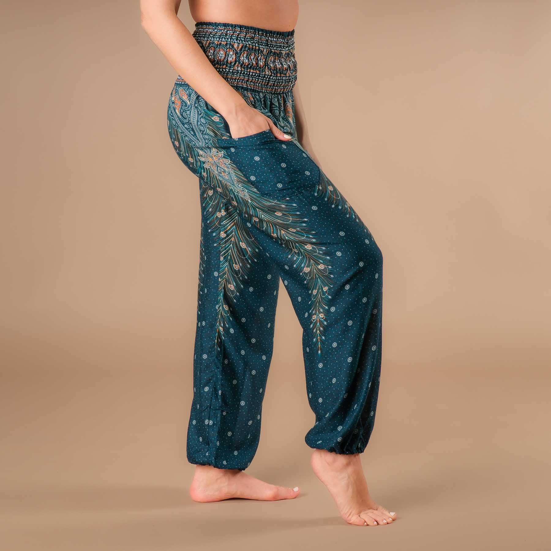 Pantalon de yoga harem Plume turquoise