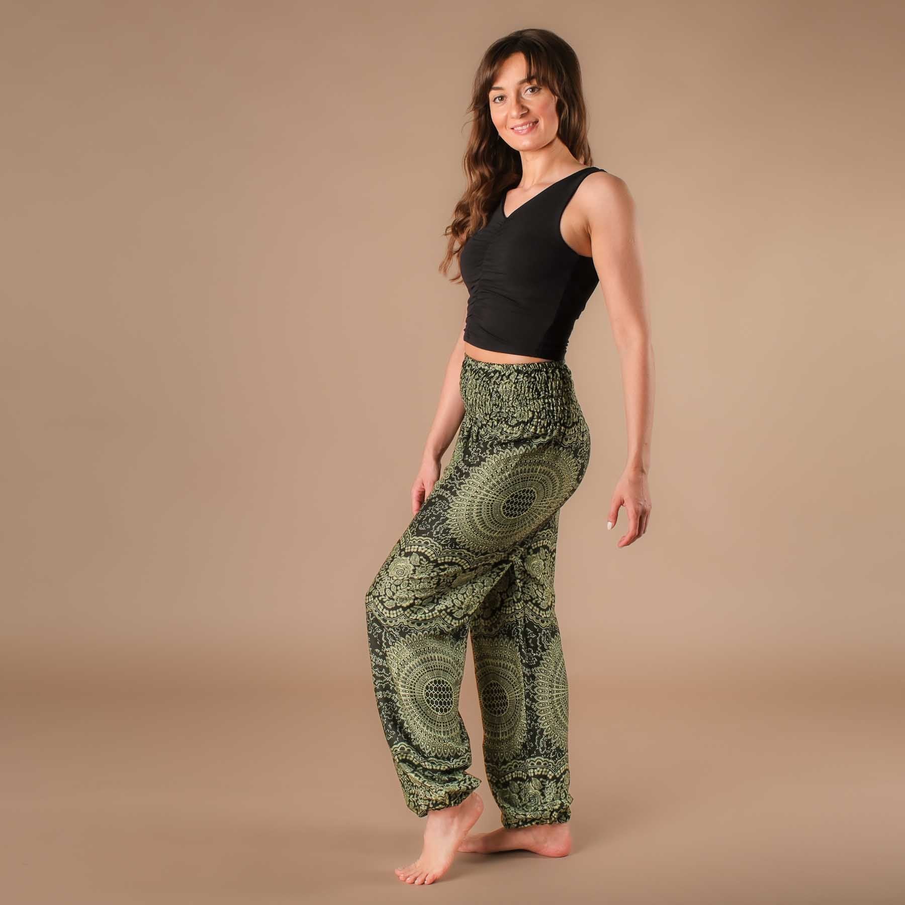 Pantalon de yoga harem Boho Pants Indian Summer vert olive