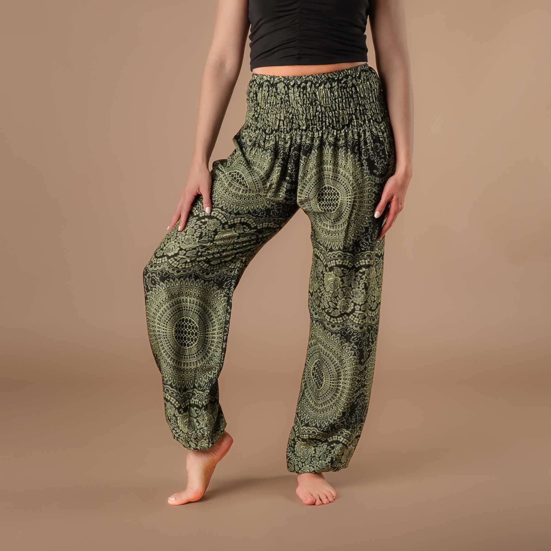 Pantalon de yoga harem Boho Pants Indian Summer vert olive