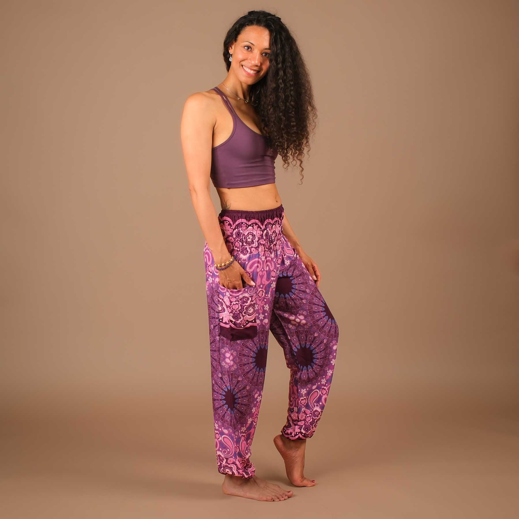 Pantalon de yoga harem Boho Pants Mandala plum