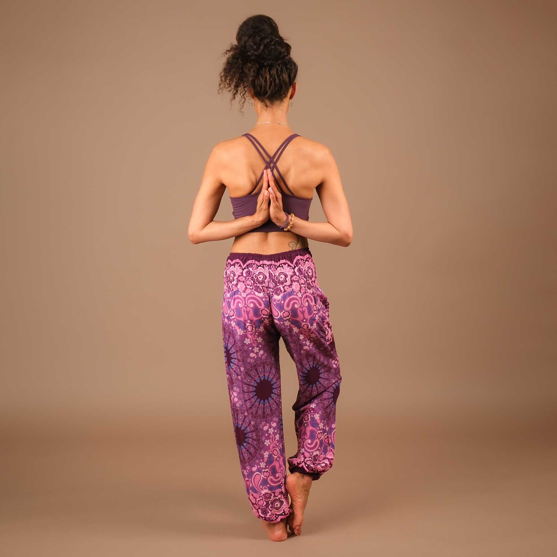 Pantalon de yoga harem Boho Pants Mandala plum