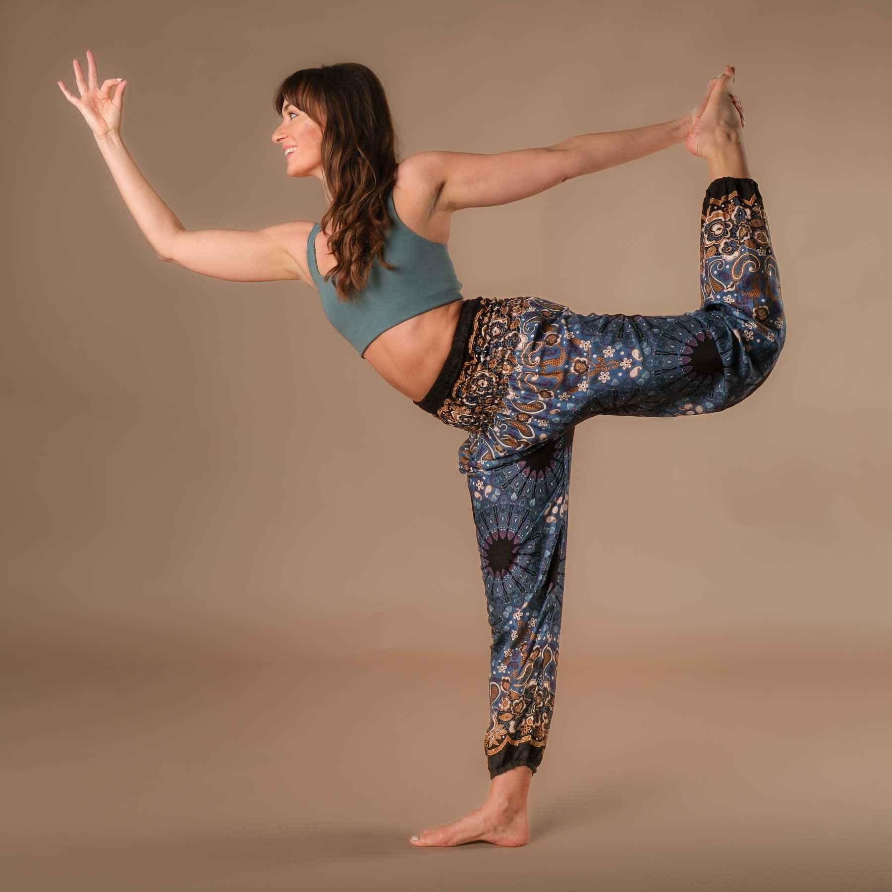 Pantalon de yoga harem Boho Pants Mandala gris-bleu