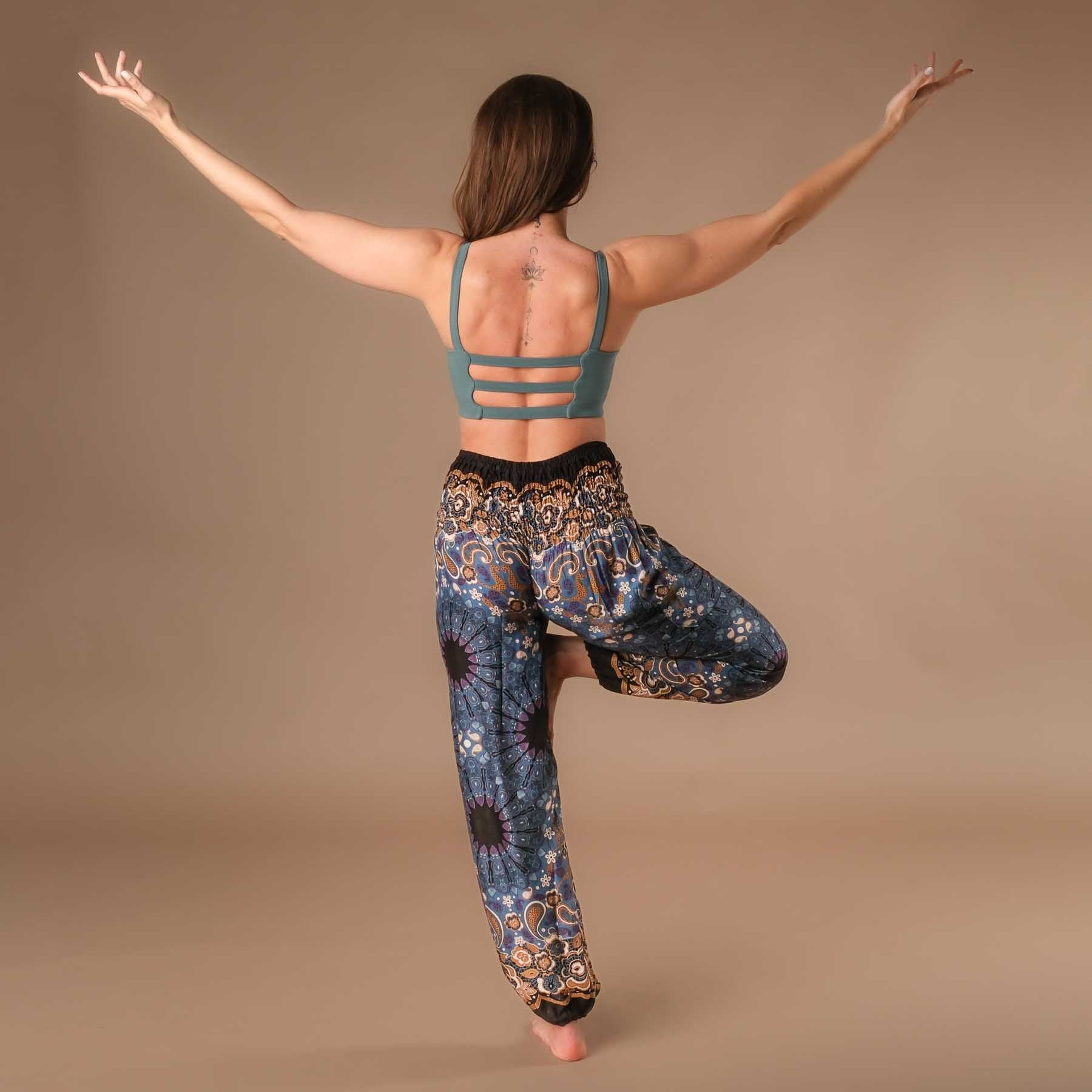 Pantalon de yoga harem Boho Pants Mandala gris-bleu