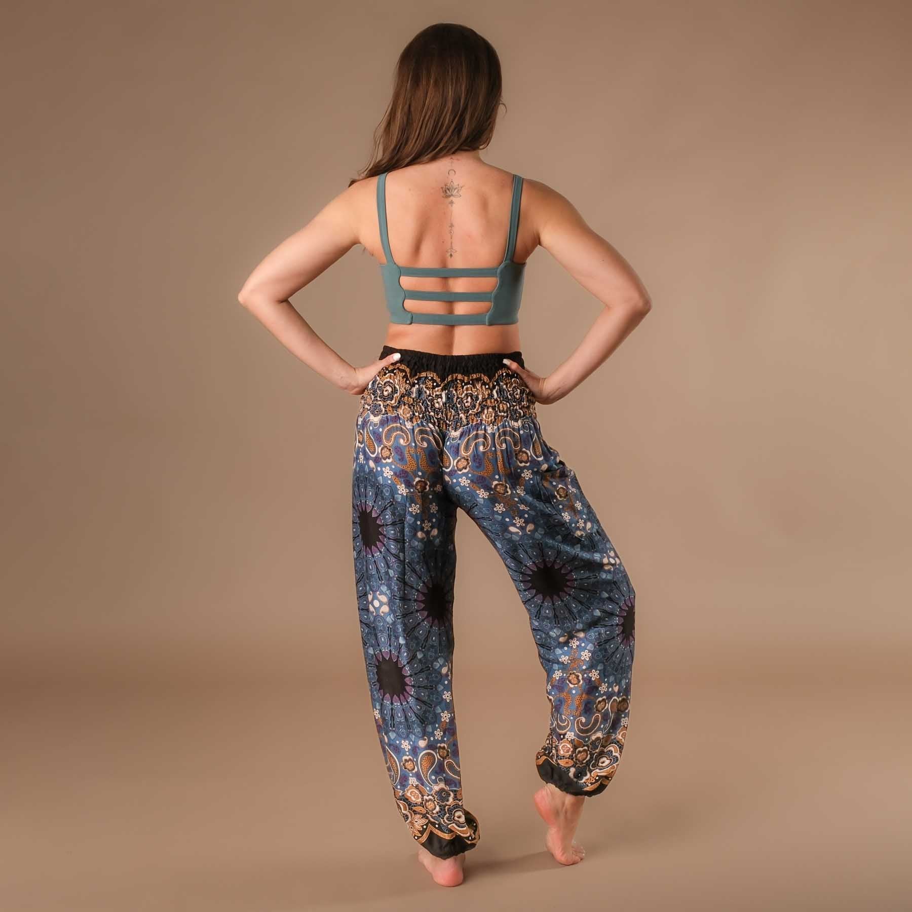 Pantalon de yoga harem Boho Pants Mandala gris-bleu