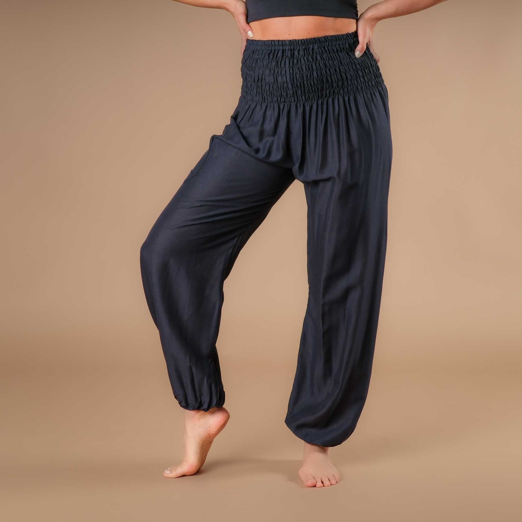 Pantalon de yoga harem uni bleu marine