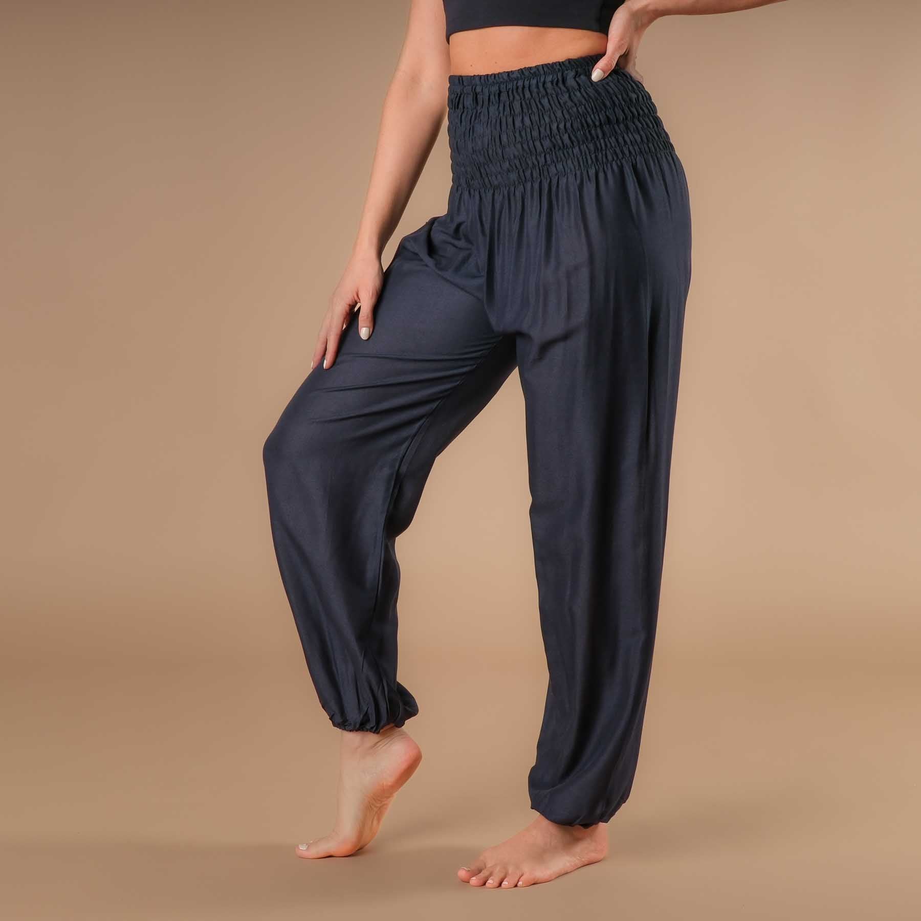 Pantalon de yoga harem uni bleu marine