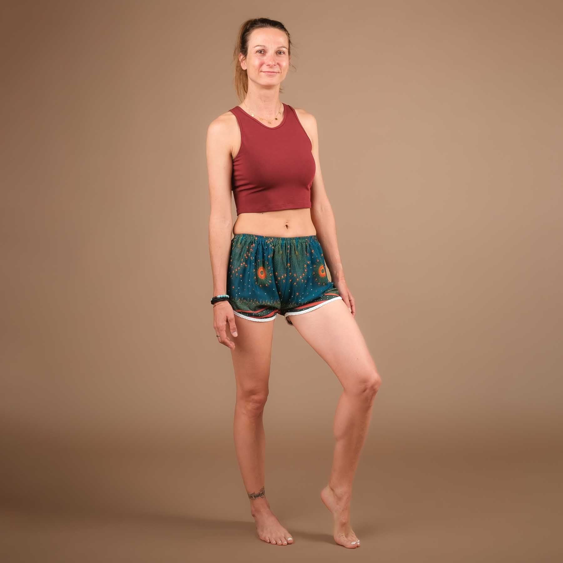 Short Yoga Pom Pom vert/rouge