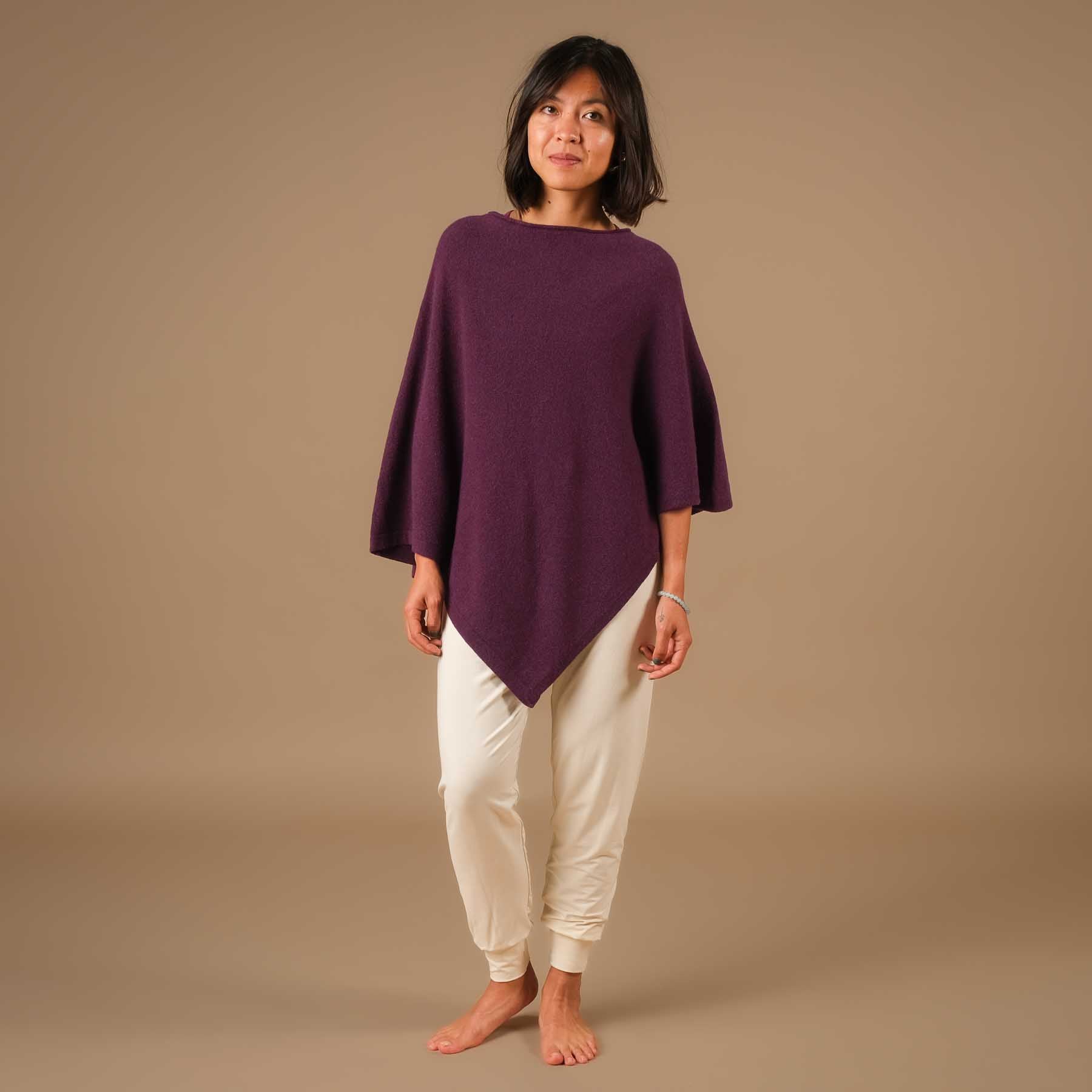 Poncho en cachemire durable aubergine