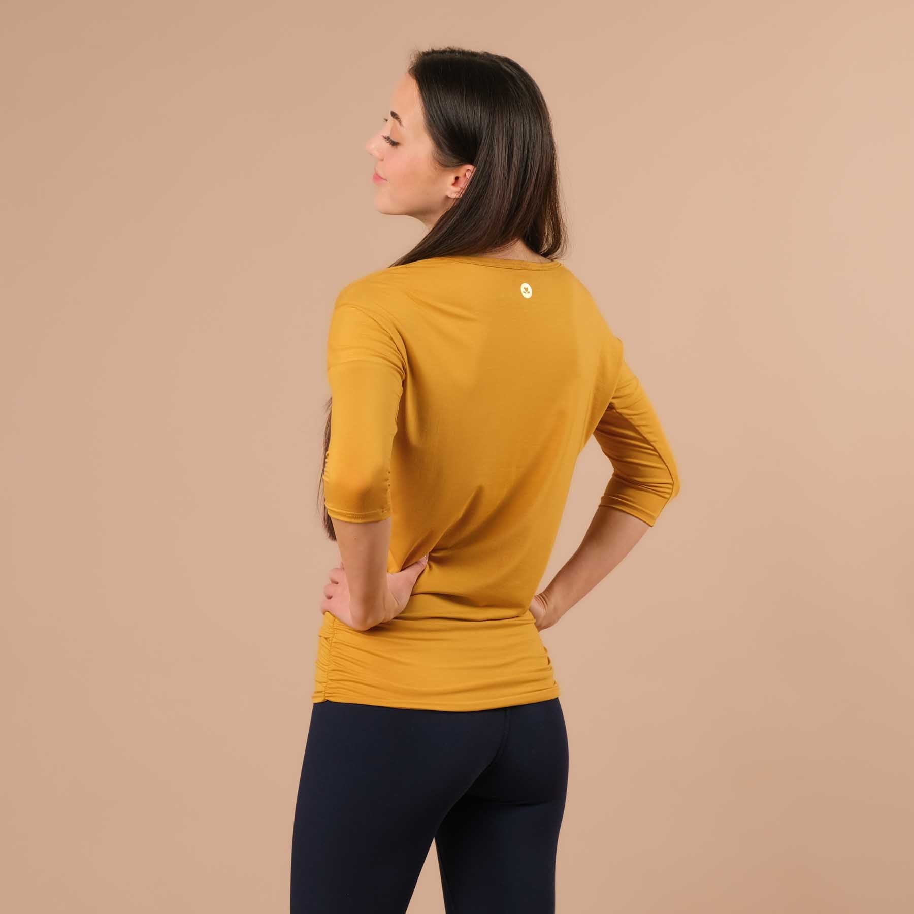 Yoga Shirt Comfy manches 3/4, fabriqué en Suisse, tissu très doux, curry