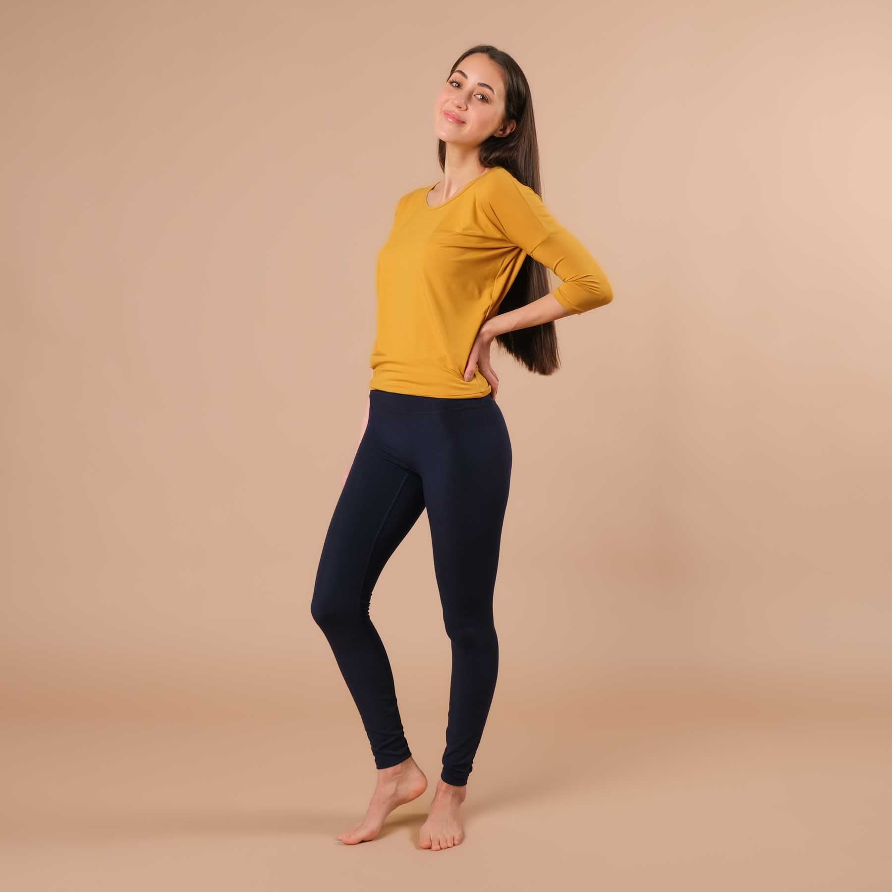 Yoga Shirt Comfy manches 3/4, fabriqué en Suisse, tissu très doux, curry