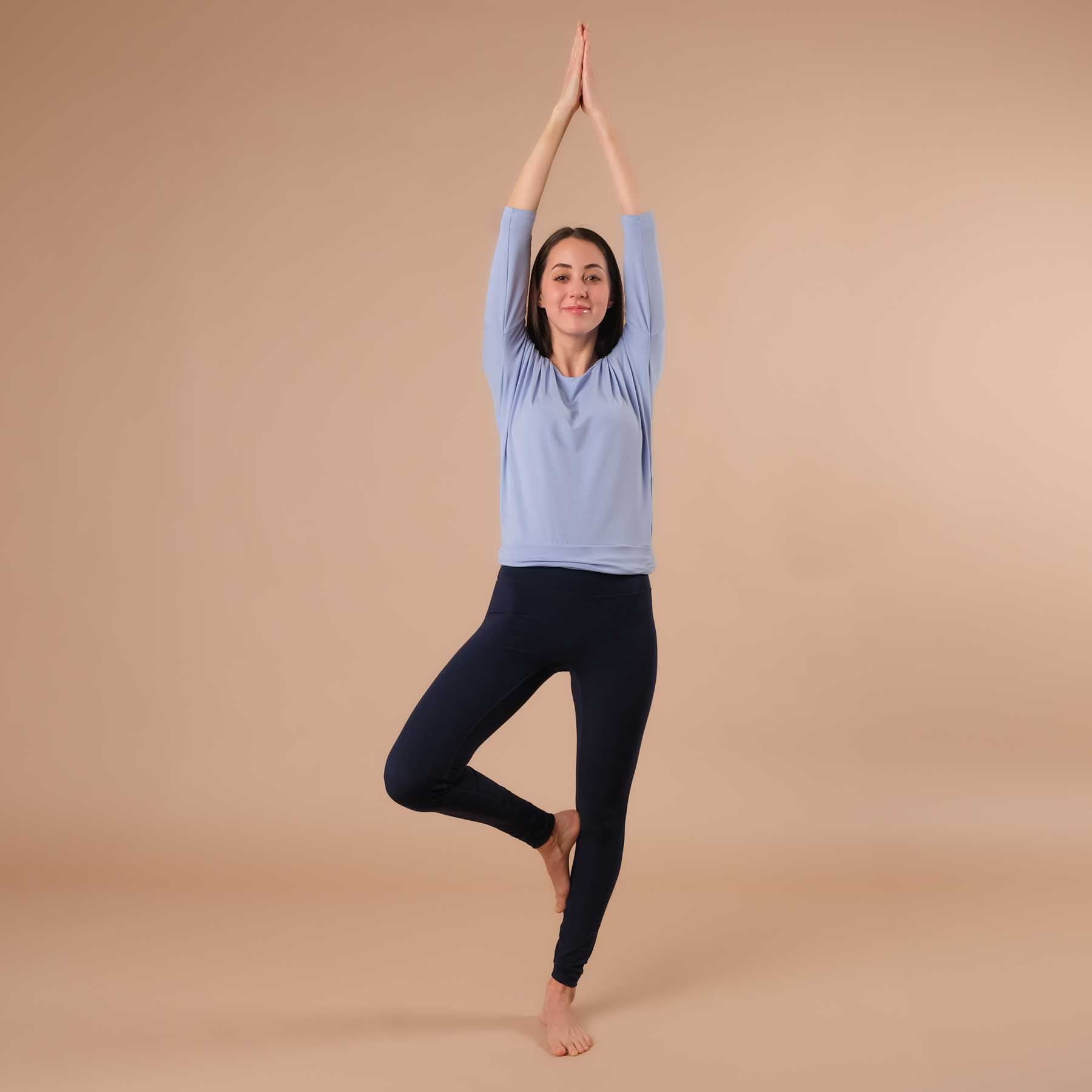 Yoga Shirt Comfy manches 3/4, fabriqué en Suisse, tissu très doux, bleu ciel