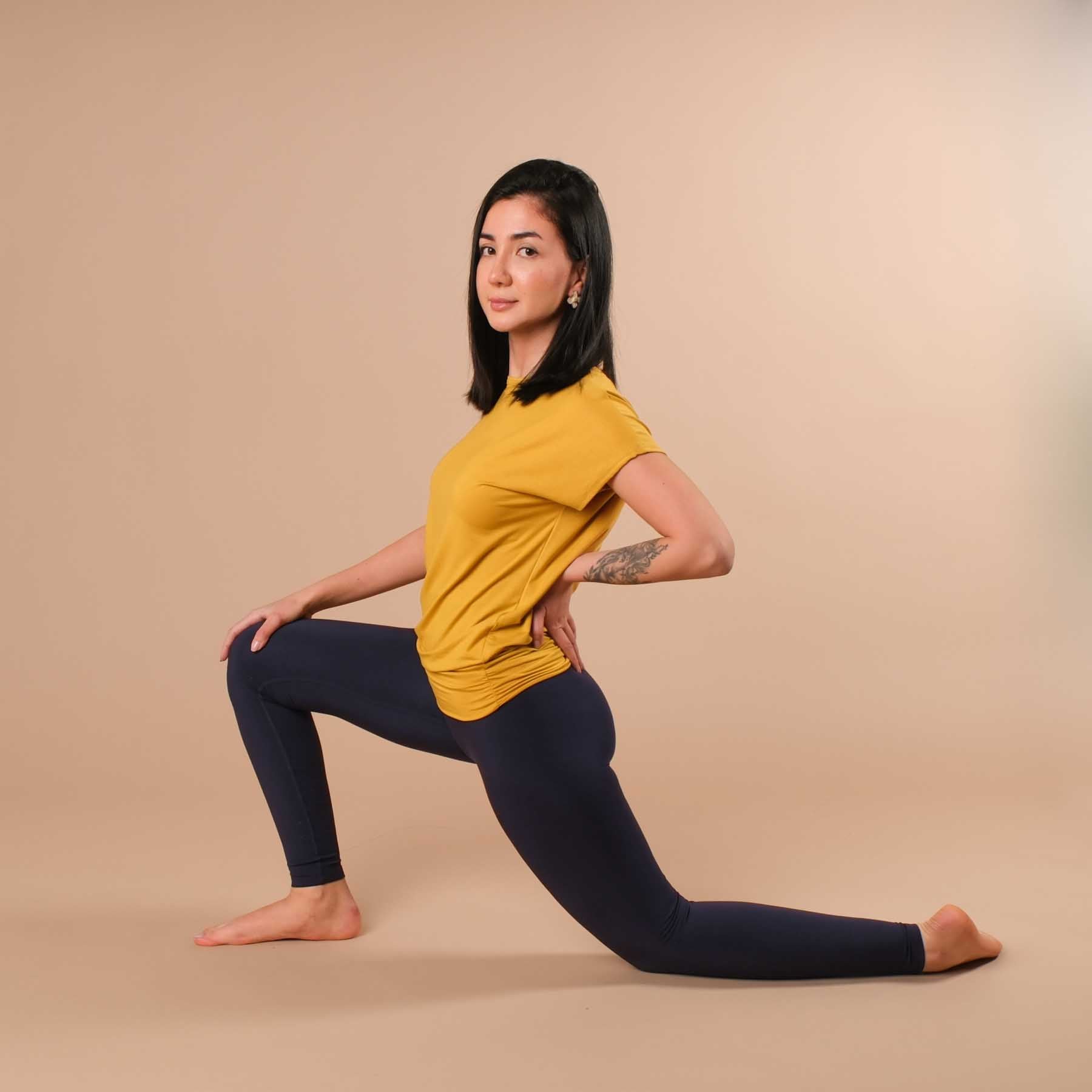 Yoga Shirt Comfy à manches courtes fabriqué de manière durable en Suisse curry