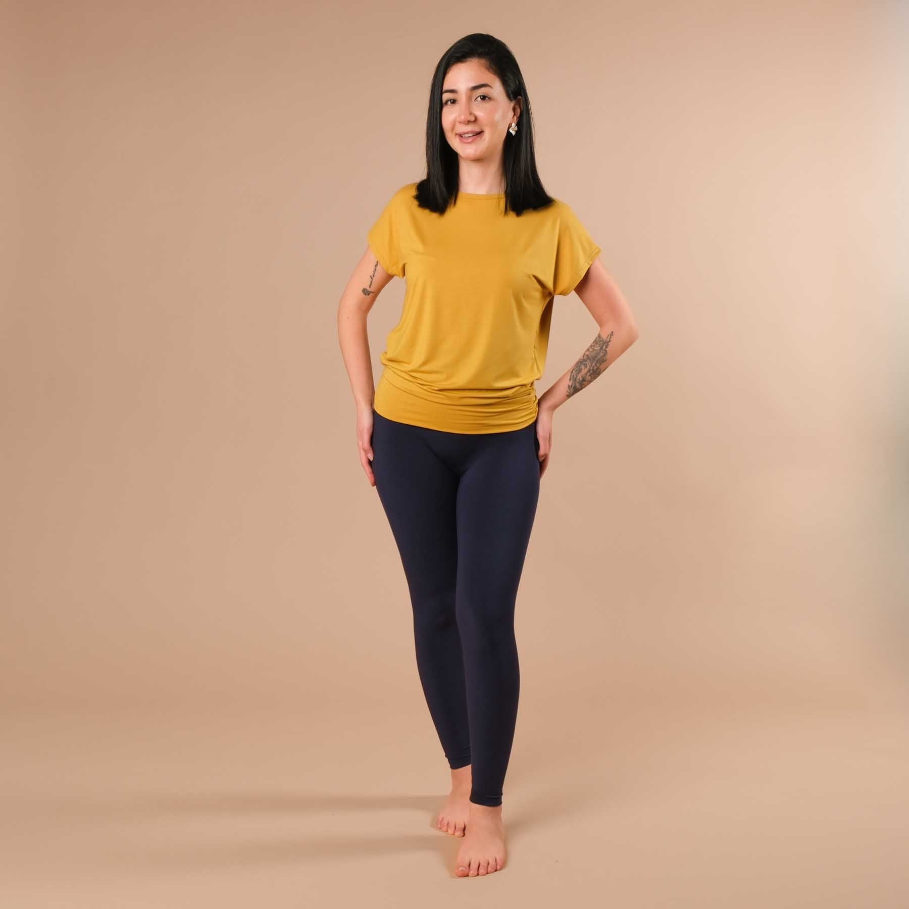 Yoga Shirt Comfy à manches courtes fabriqué de manière durable en Suisse curry