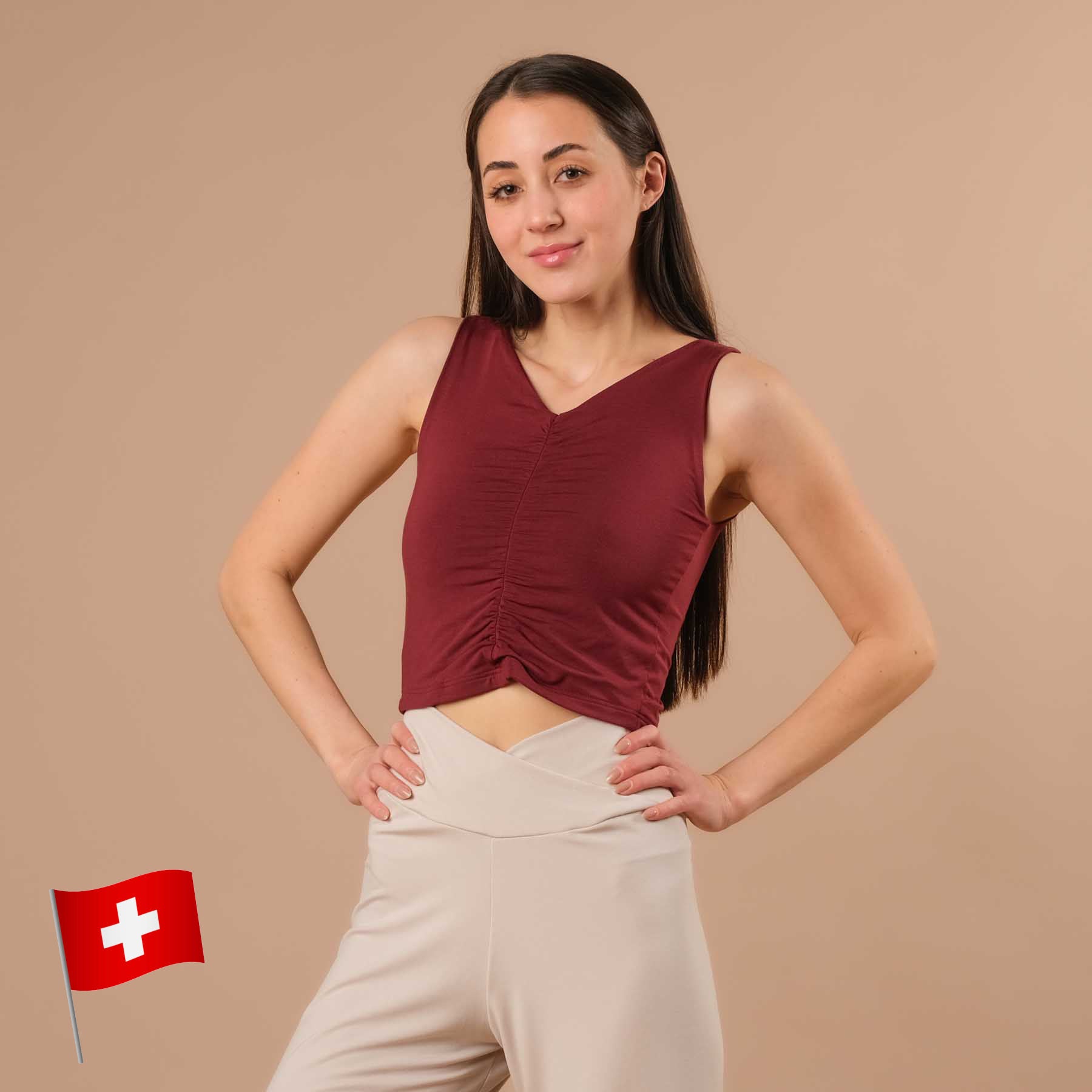 Crop Top d'été froncé Comfy bordeaux