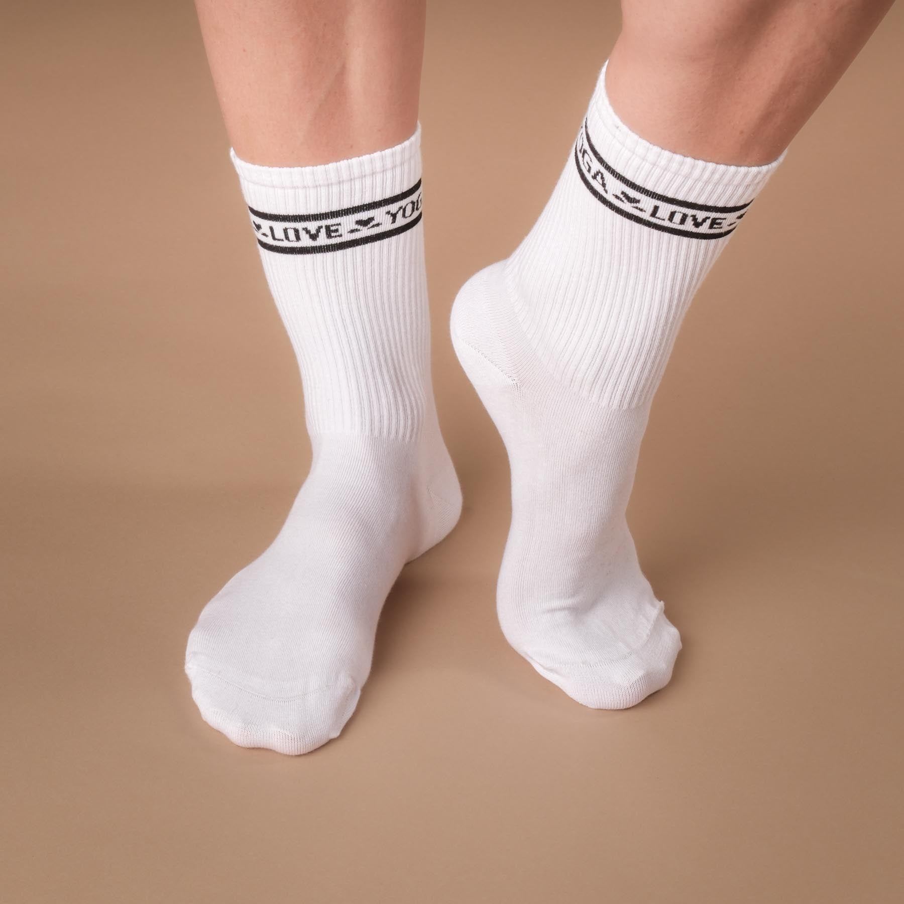 Chaussettes de yoga antidérapantes hautes avec motif Mandala blanc