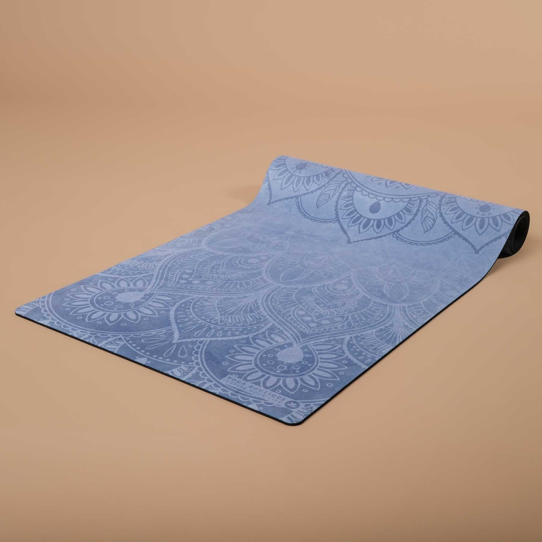 Tapis de yoga velours Mandala bleu