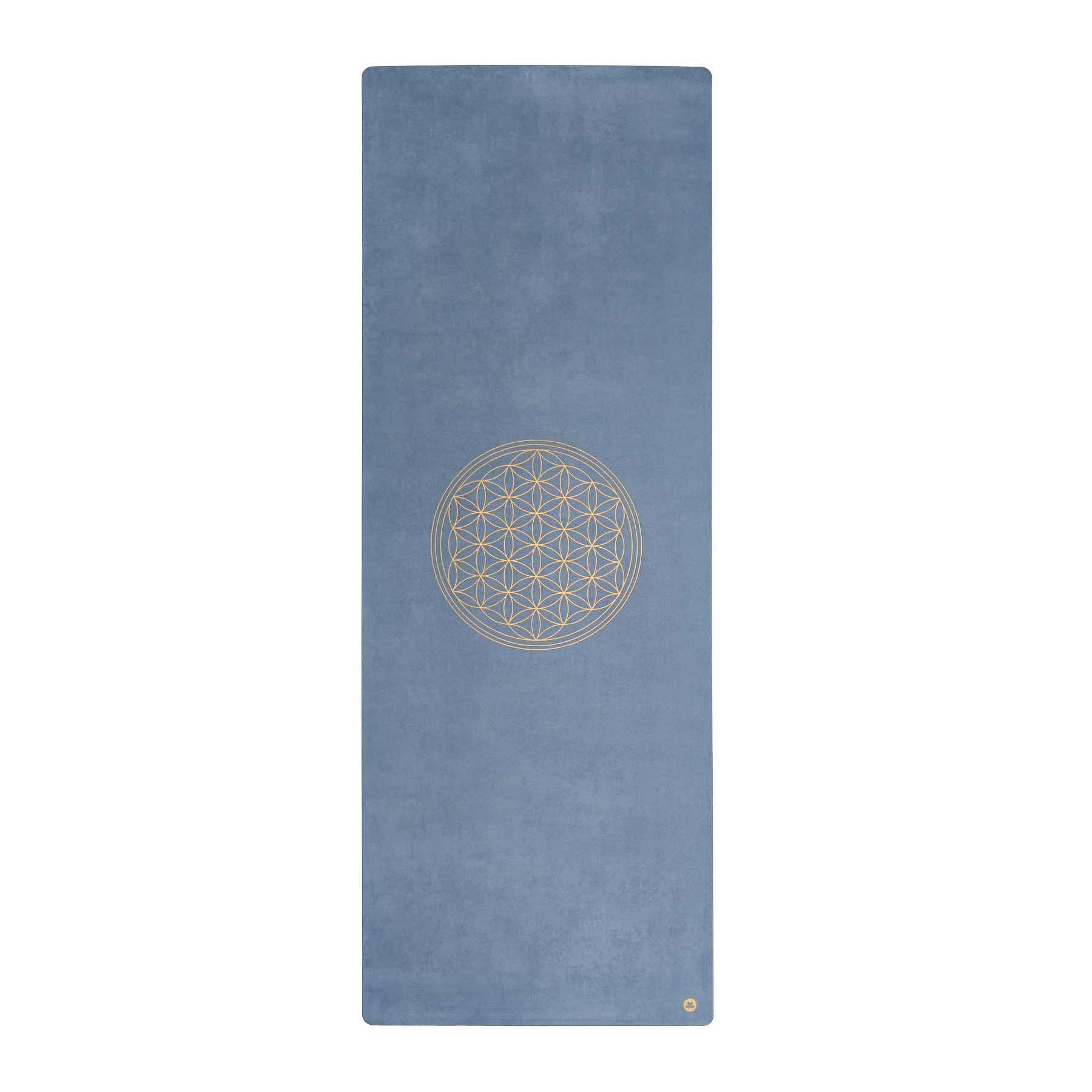 Tapis de yoga en velours Fleur de vie or Print gris-bleu