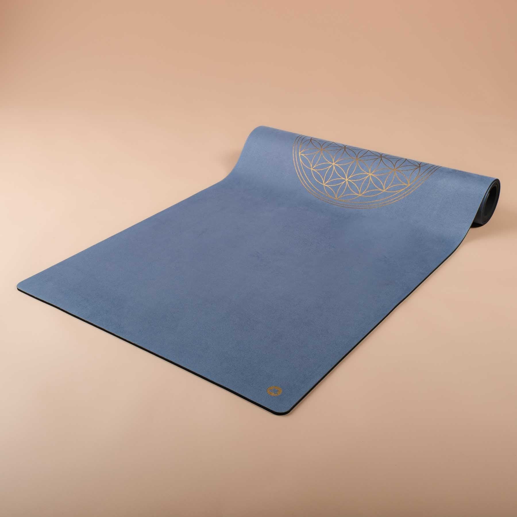 Tapis de yoga en velours Fleur de vie or Print gris-bleu