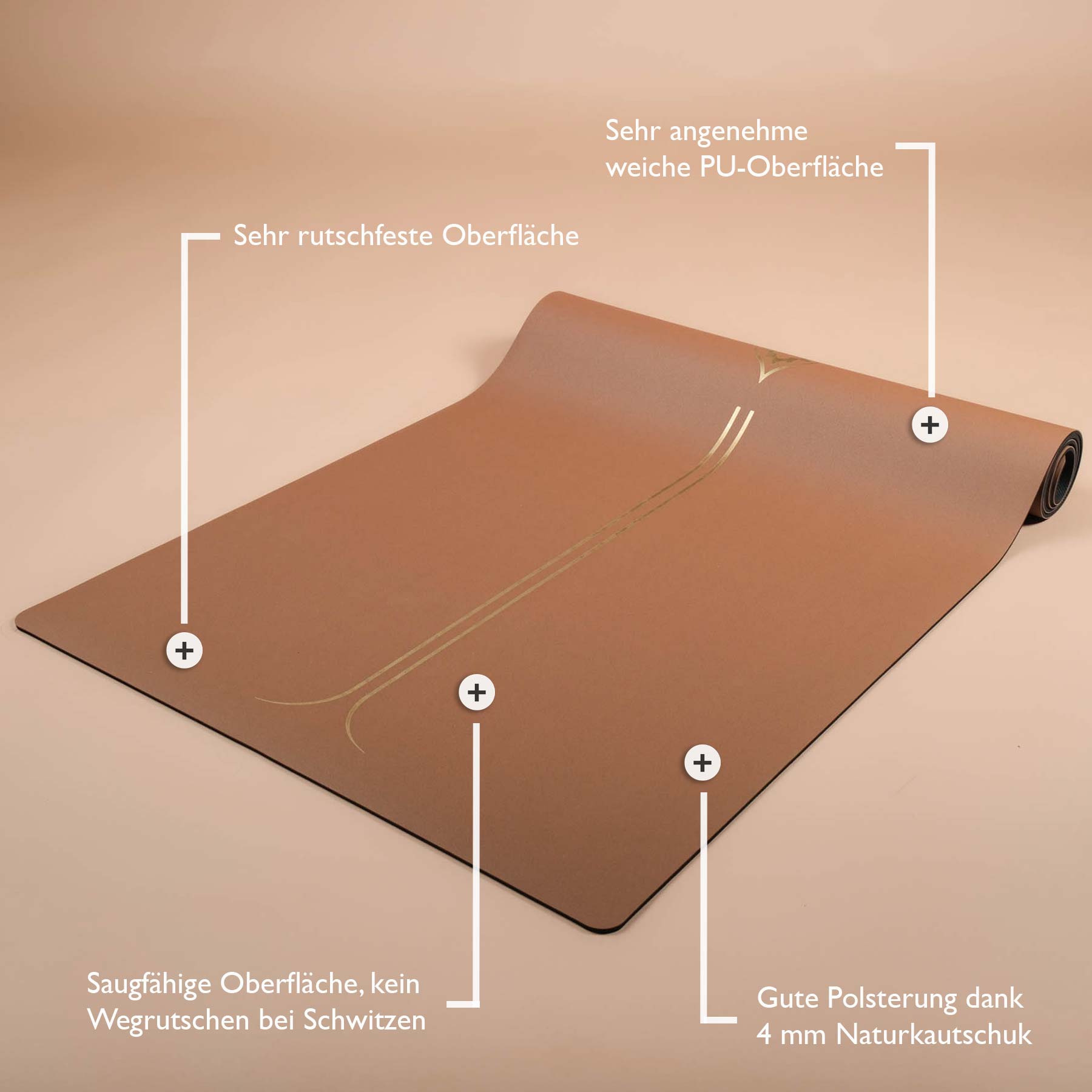 Tapis de yoga avec beaucoup d'adhérence avec impression dorée Balance très antidérapant en couleur coffee