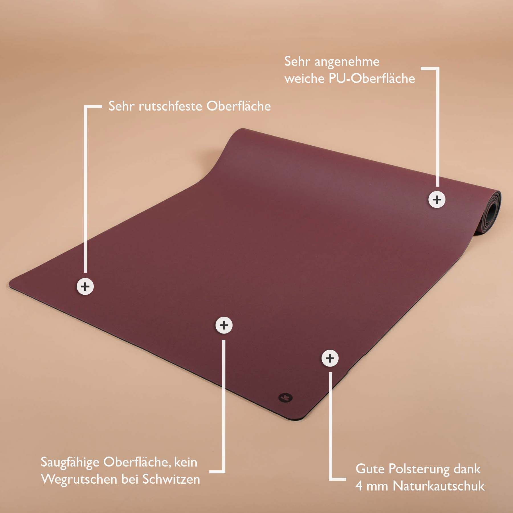 Tapis de yoga SuperGrip très antidérapant en caoutchouc naturel durable dans la couleur berry