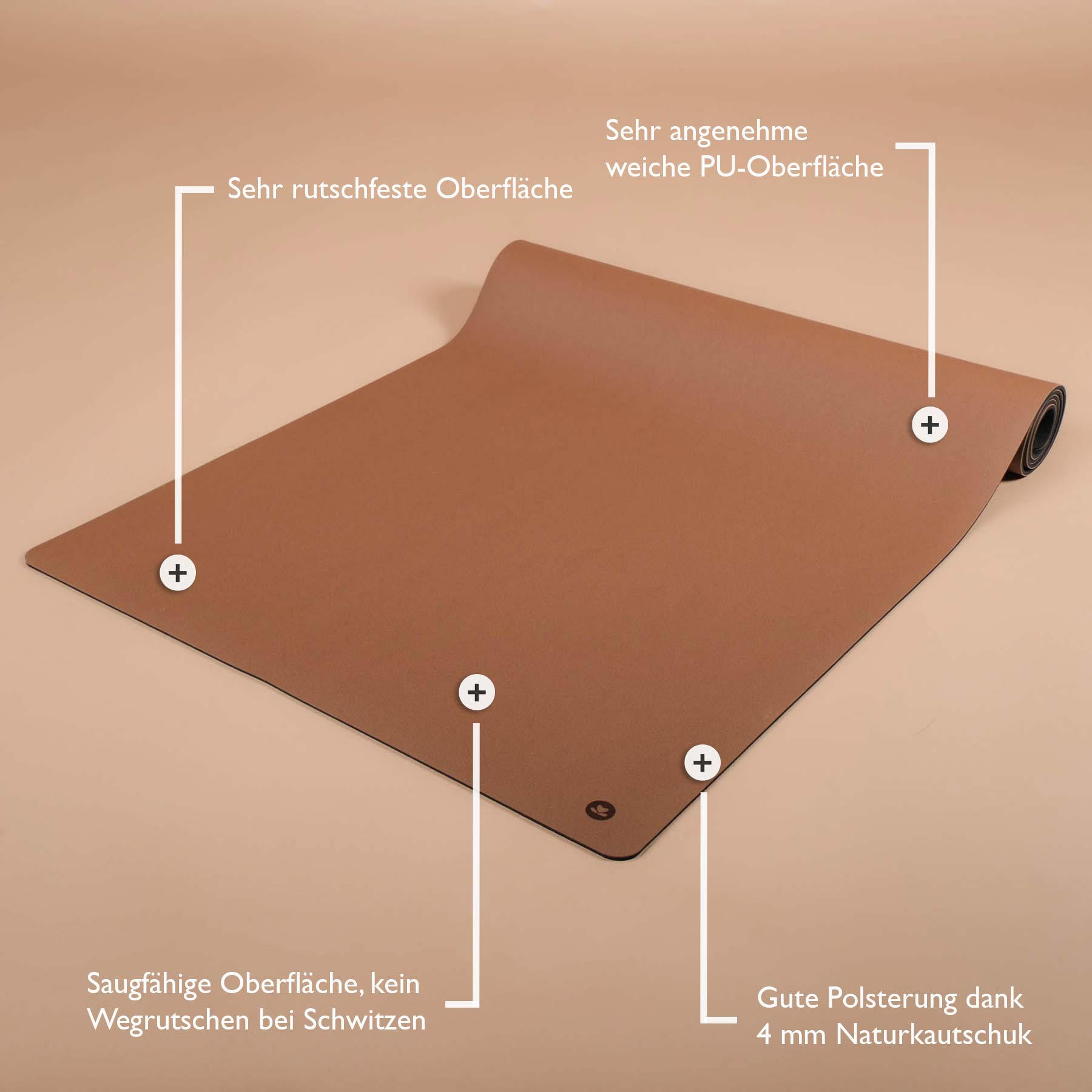 Tapis de yoga SuperGrip très antidérapant en caoutchouc naturel durable de couleur coffee