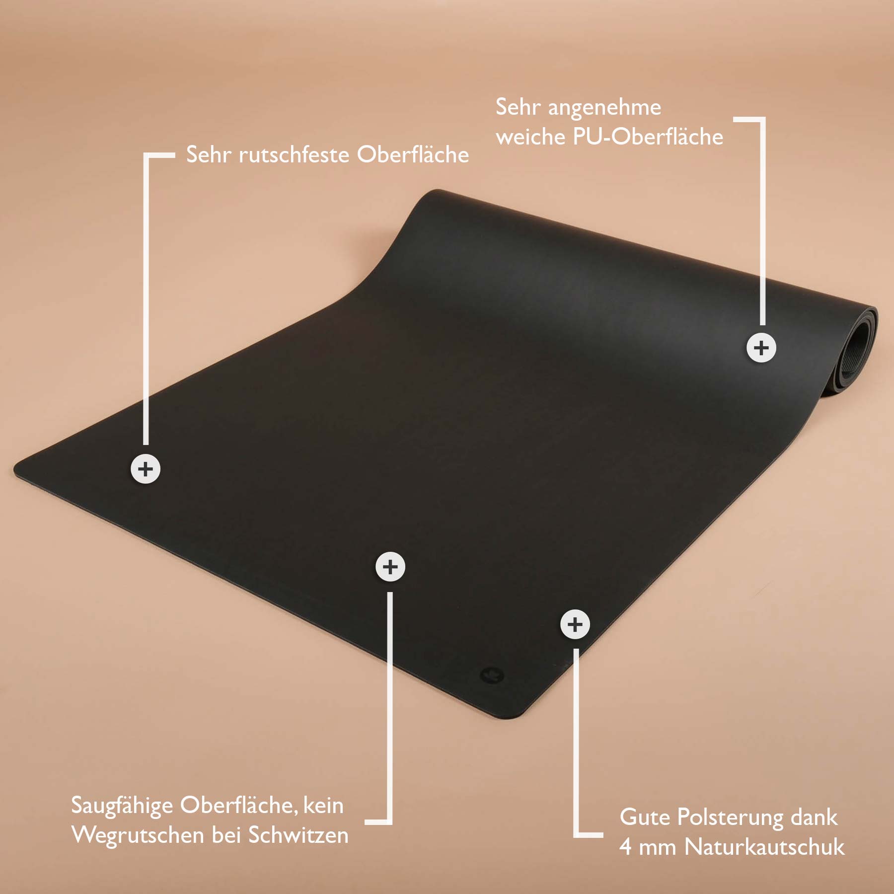 Tapis de yoga SuperGrip très antidérapant en caoutchouc naturel durable de couleur noire