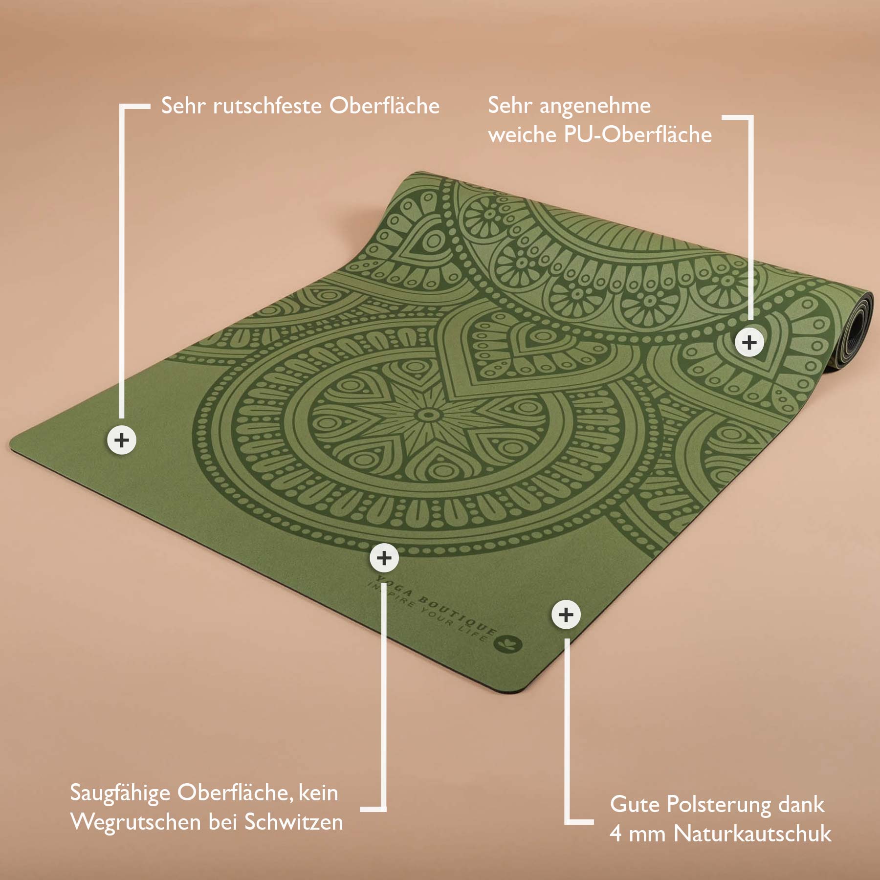 Tapis de yoga SuperGrip 2.0 Mandala tapis de yoga très antidérapant apple en caoutchouc naturel avec une bonne tenue