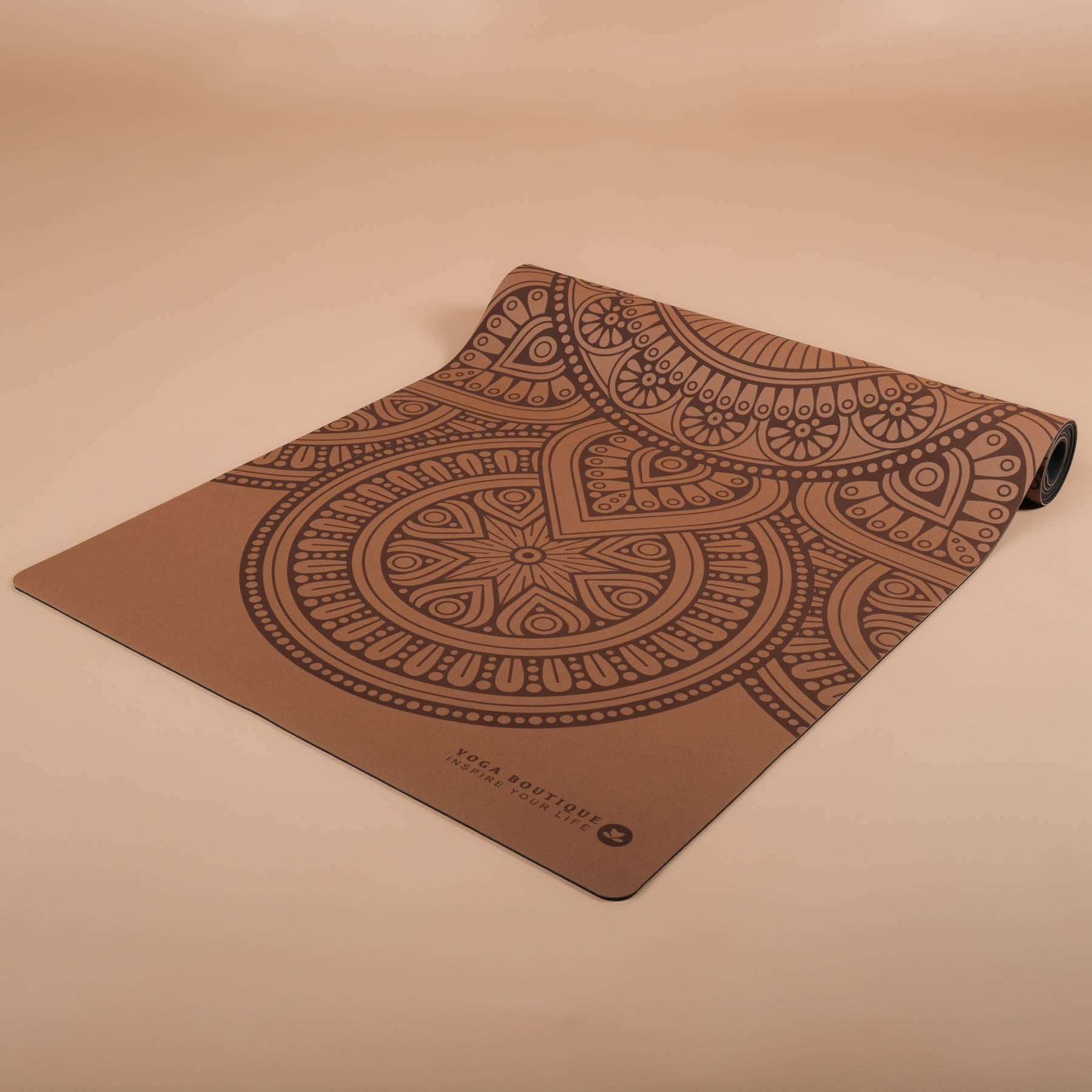 Tapis de yoga SuperGrip 2.0 Mandala tapis de yoga coffee très antidérapant en caoutchouc naturel avec une bonne tenue