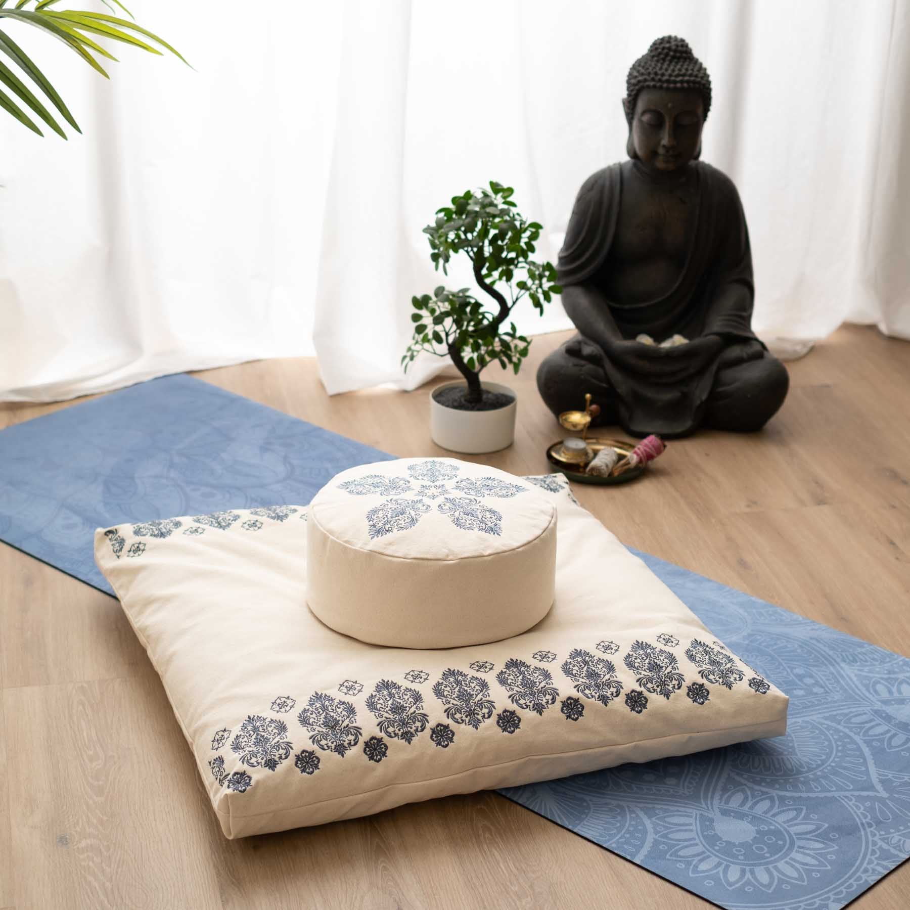 Tapis de méditation Zabuton Fleur-de-Lys bleu