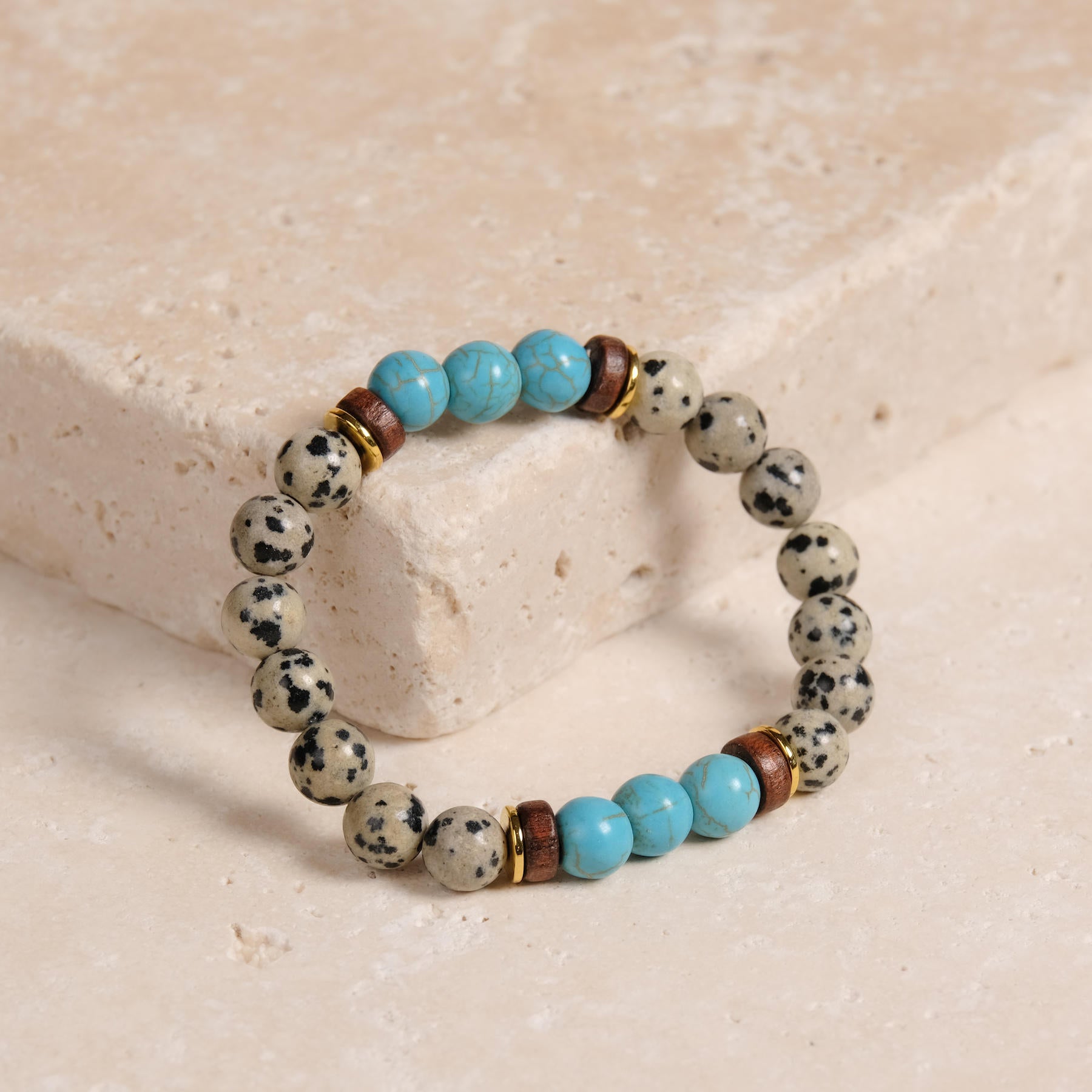 Bracelet de pierres précieuses Enjoy avec jaspe dalmatien, turquoise et bois