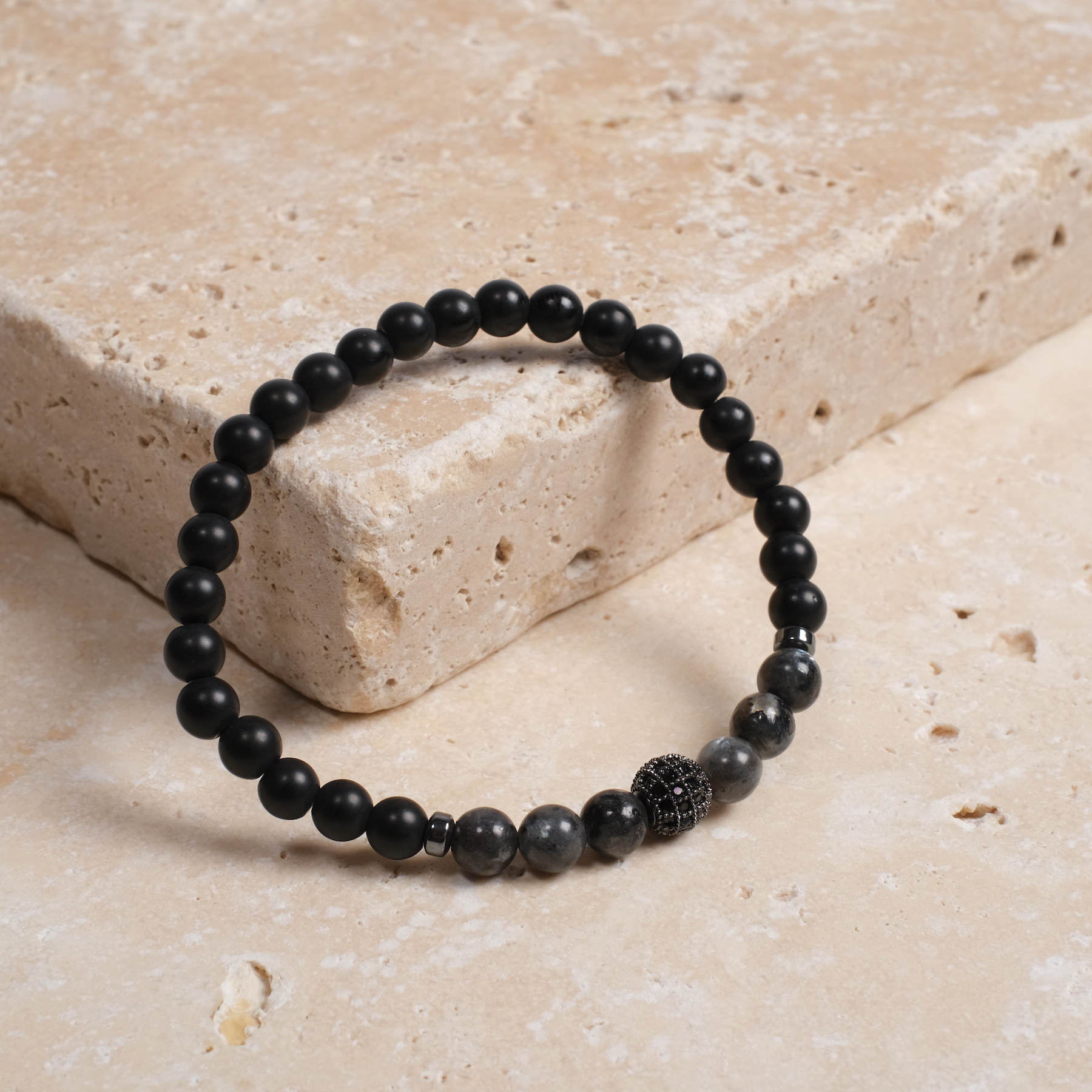 Bracelet de pierres précieuses Black Magic Agate noire, labradorite, hématite