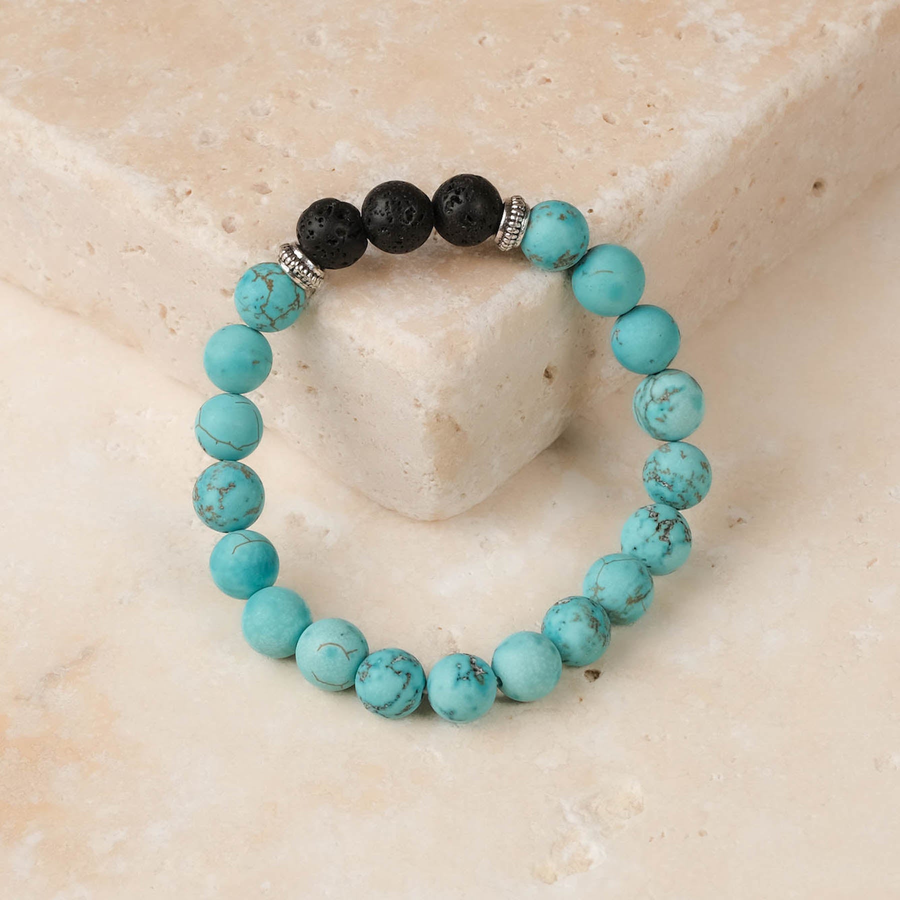 Bracelet de pierres précieuses turquoise et pierre de lave, taillé en mat, pour femmes et hommes