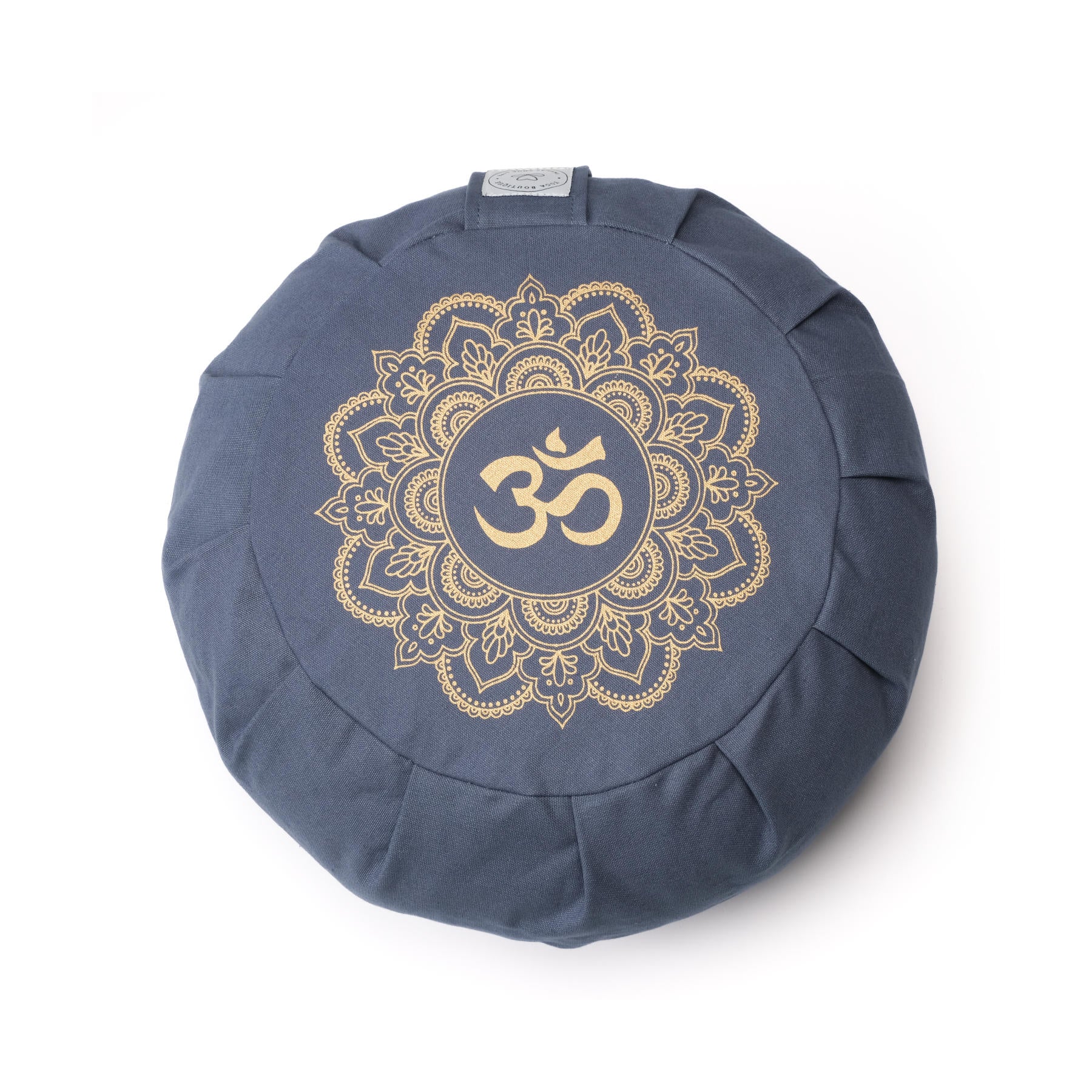 Coussin de méditation Zafu en coton bio avec imprimé doré Mandala OM blue-sky