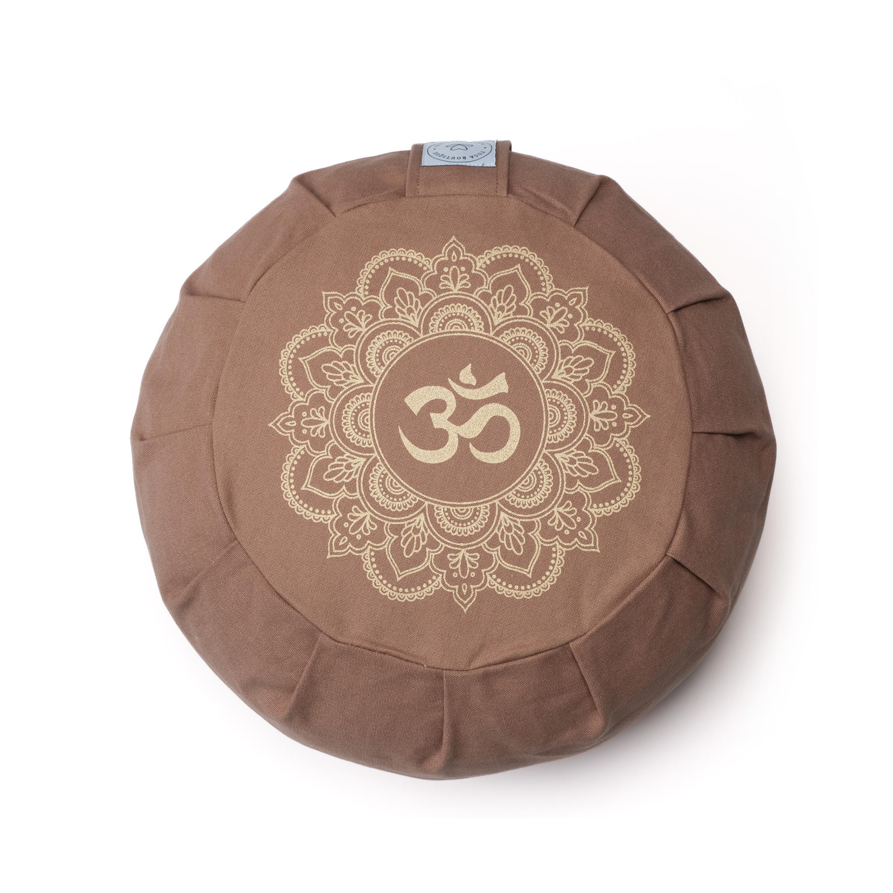 Coussin de méditation Zafu en coton bio avec imprimé doré Mandala OM brown-earth