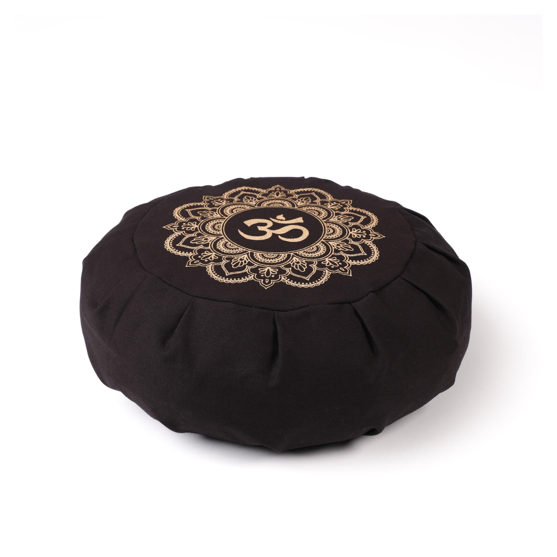 Coussin de méditation zafu en coton bio avec imprimé doré Mandala OM noir