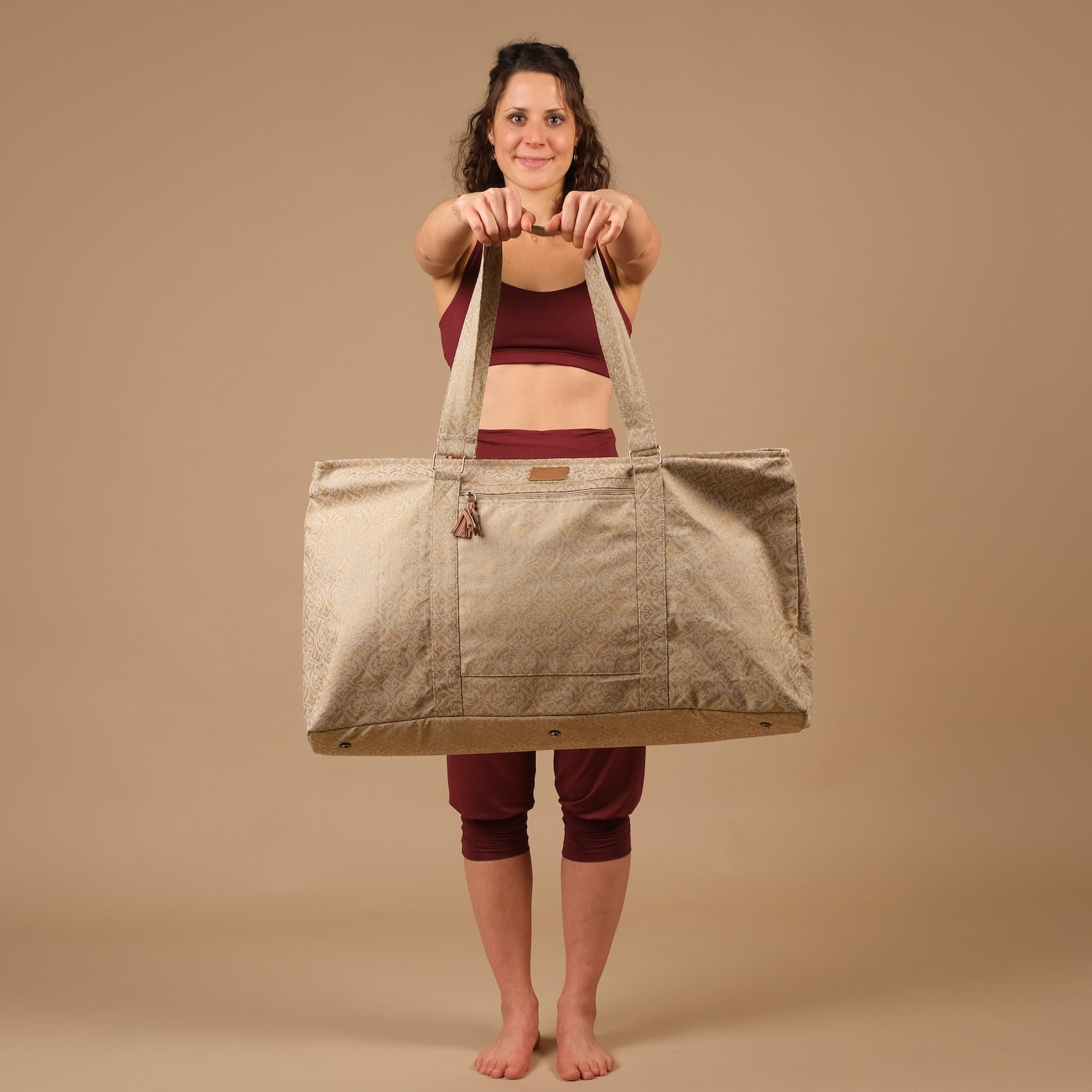 Sac de yoga grand - sac de voyage en coton blockprint sable